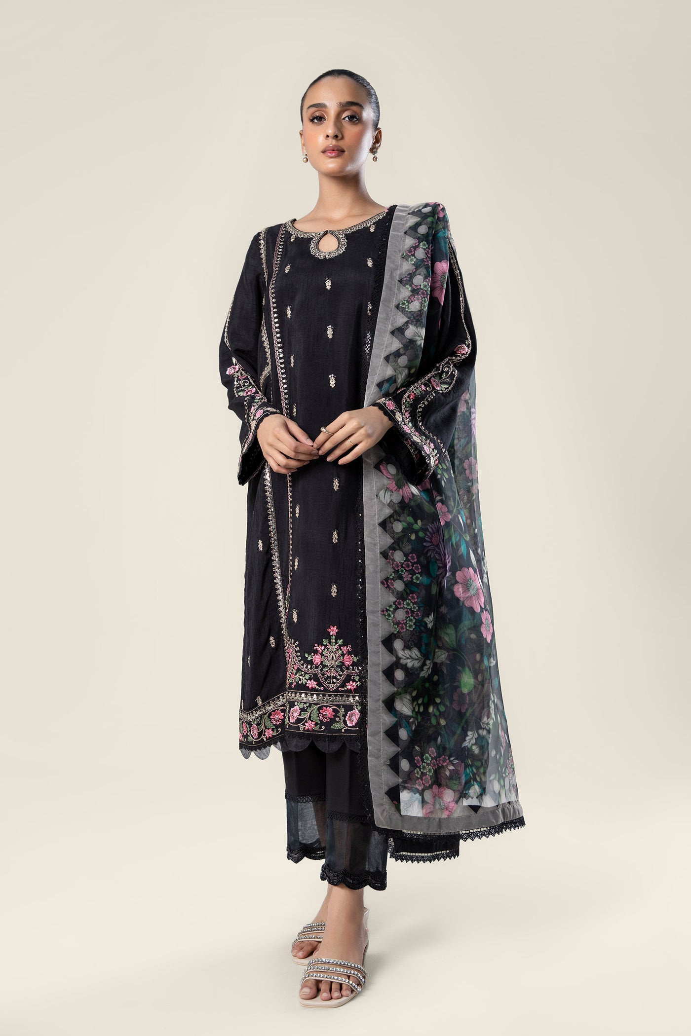 2 Pc Embroidered Raw Silk Suit