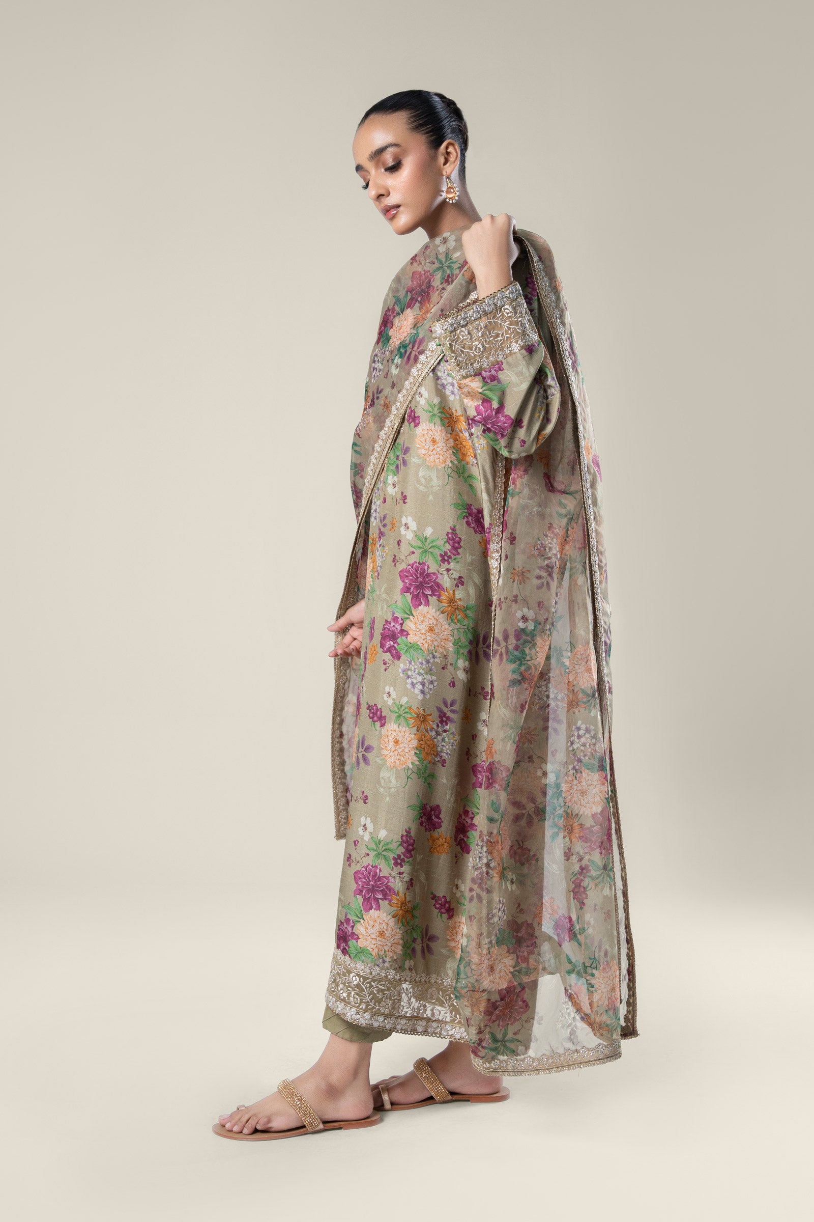 2 Pc Pinted Raw Silk Suit