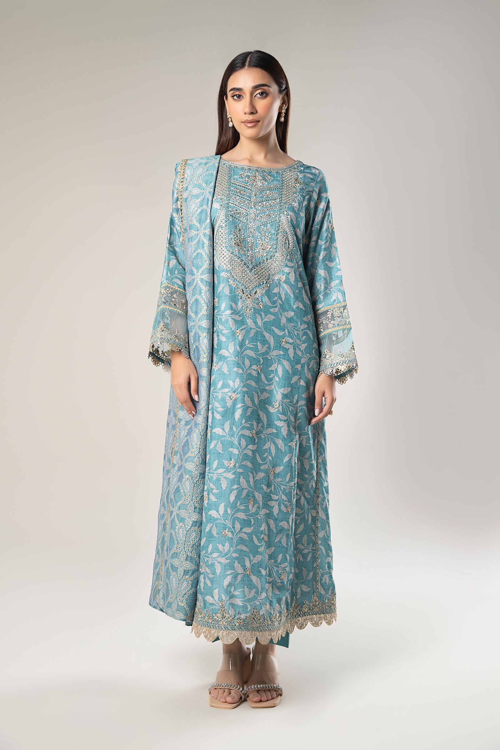 2 Pc Pinted Raw Silk Suit