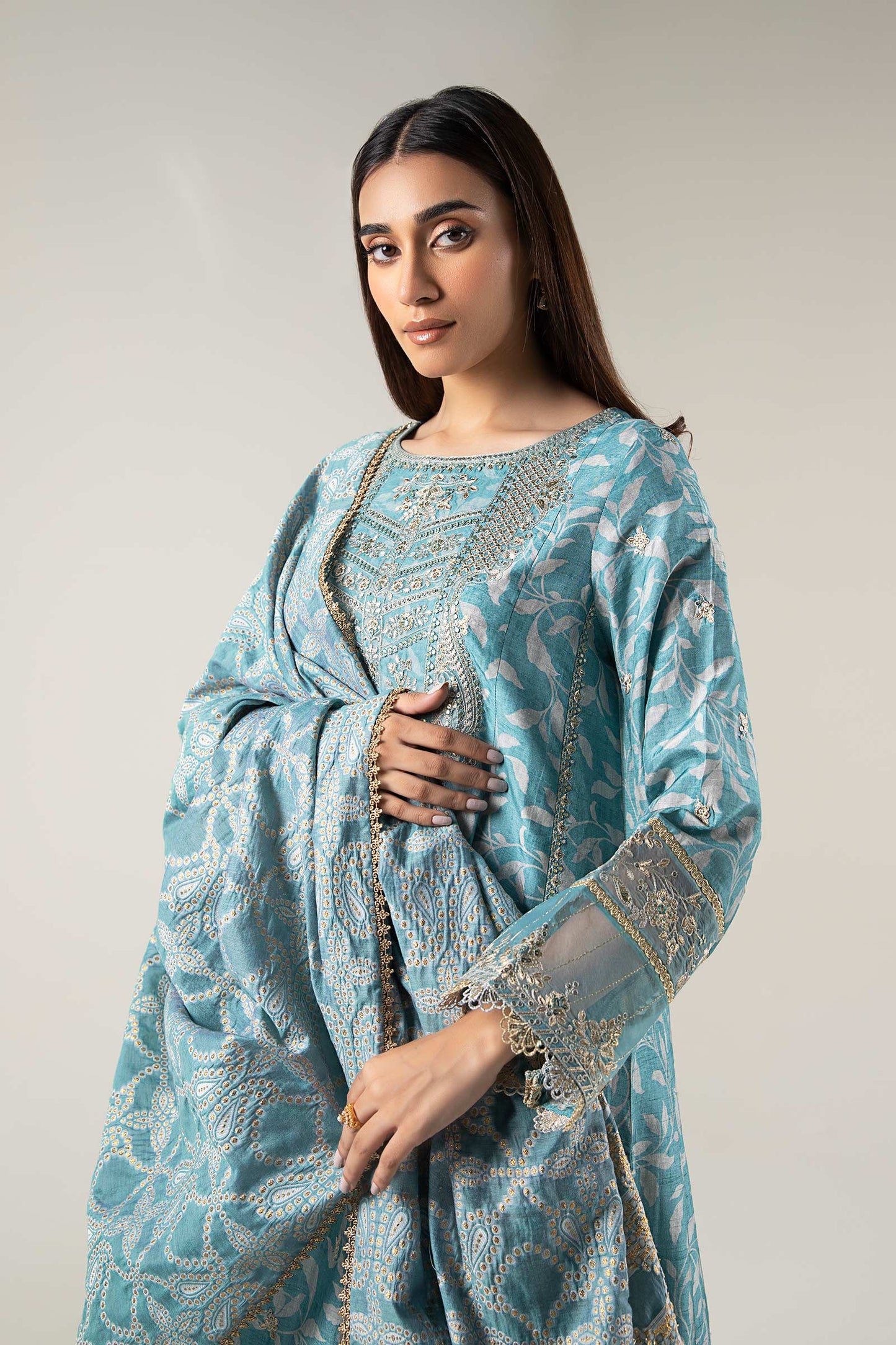 2 Pc Pinted Raw Silk Suit
