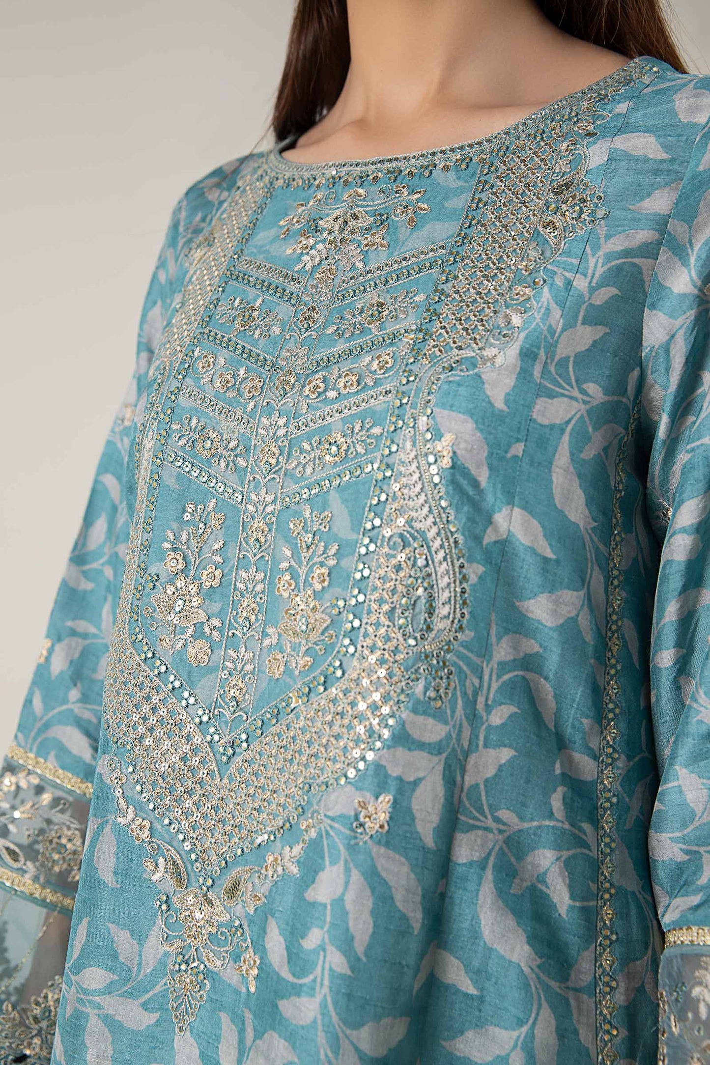 2 Pc Pinted Raw Silk Suit