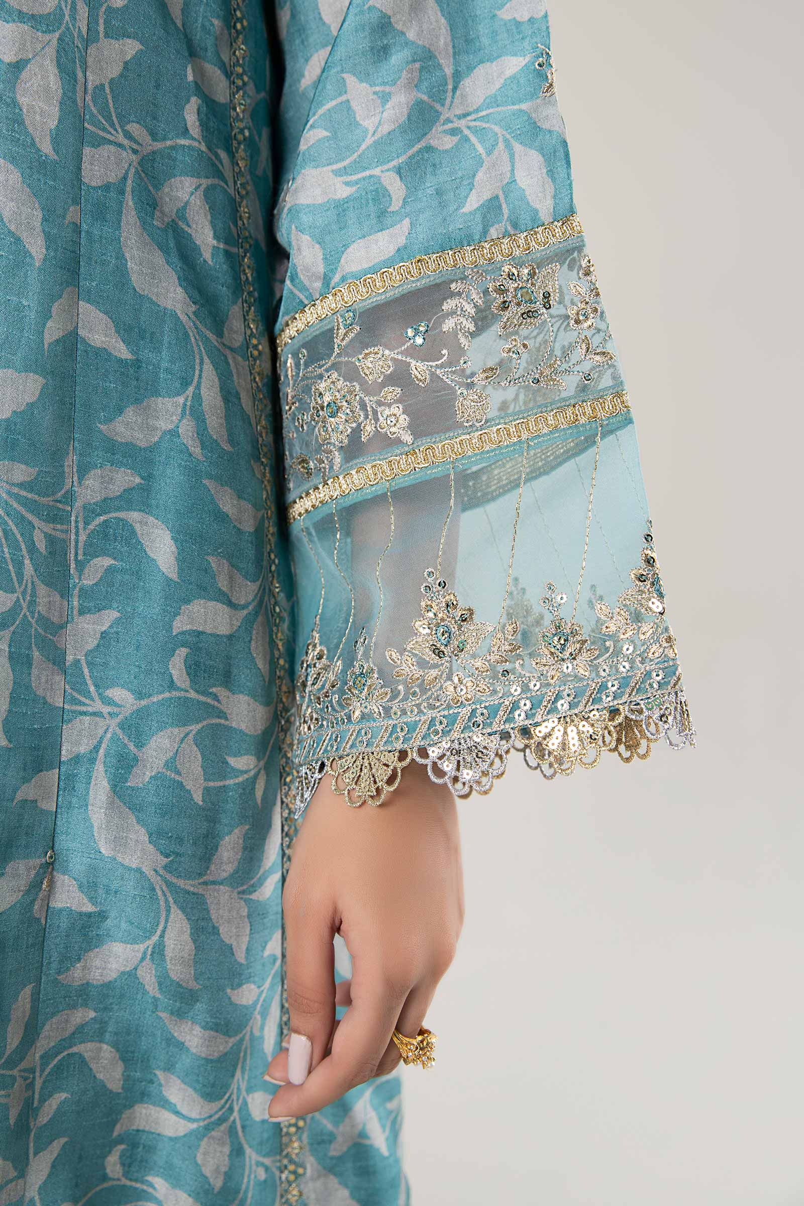 2 Pc Pinted Raw Silk Suit