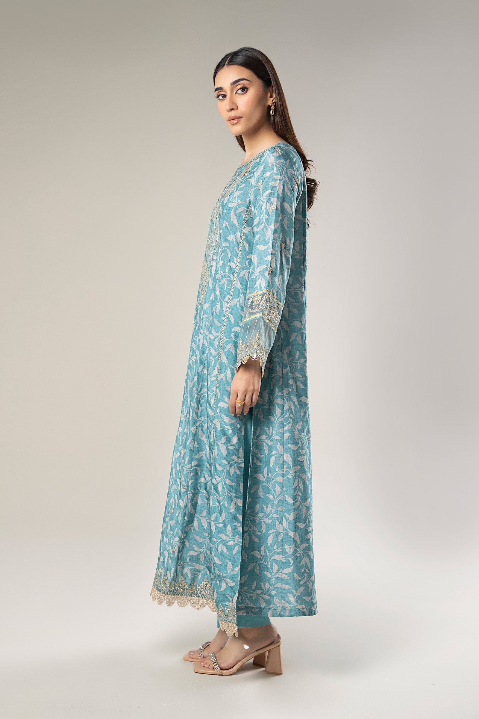 2 Pc Pinted Raw Silk Suit