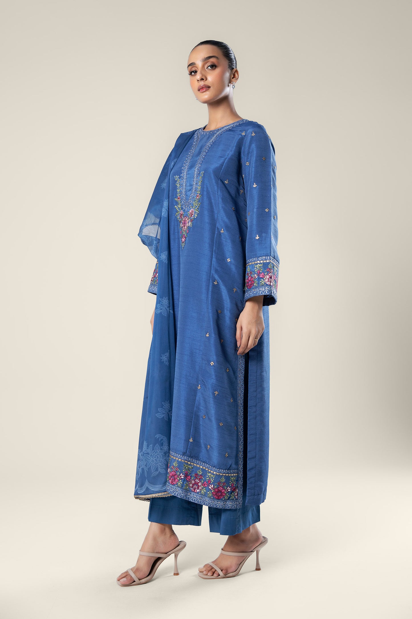 2 Pc Embroidered Raw Silk Suit