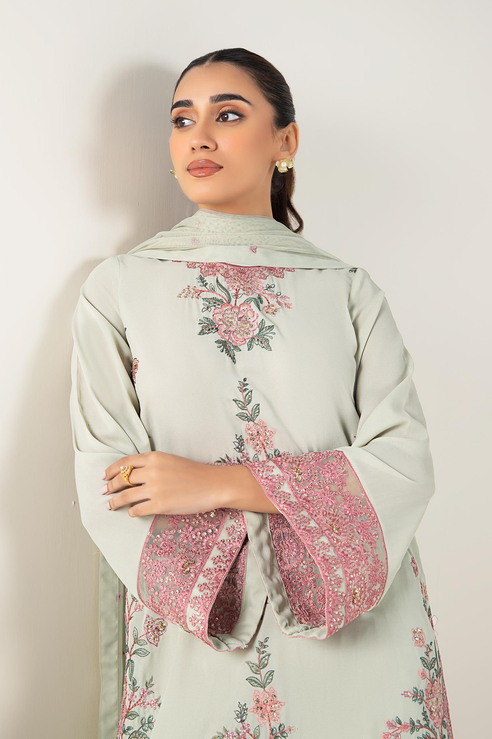 3 Pc Embroidered Chiffon Suit