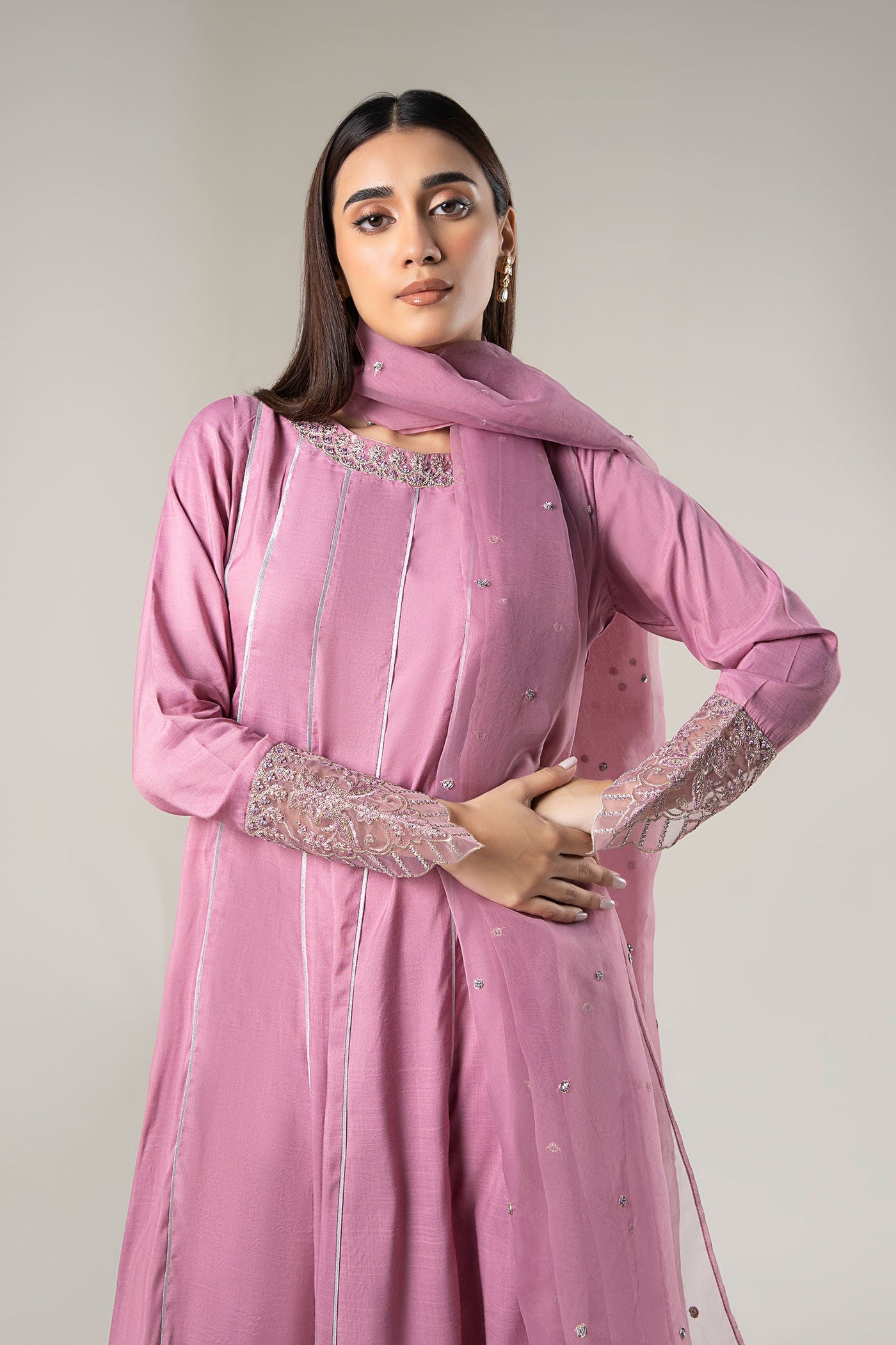2 Pc Embroidered Raw Silk Suit