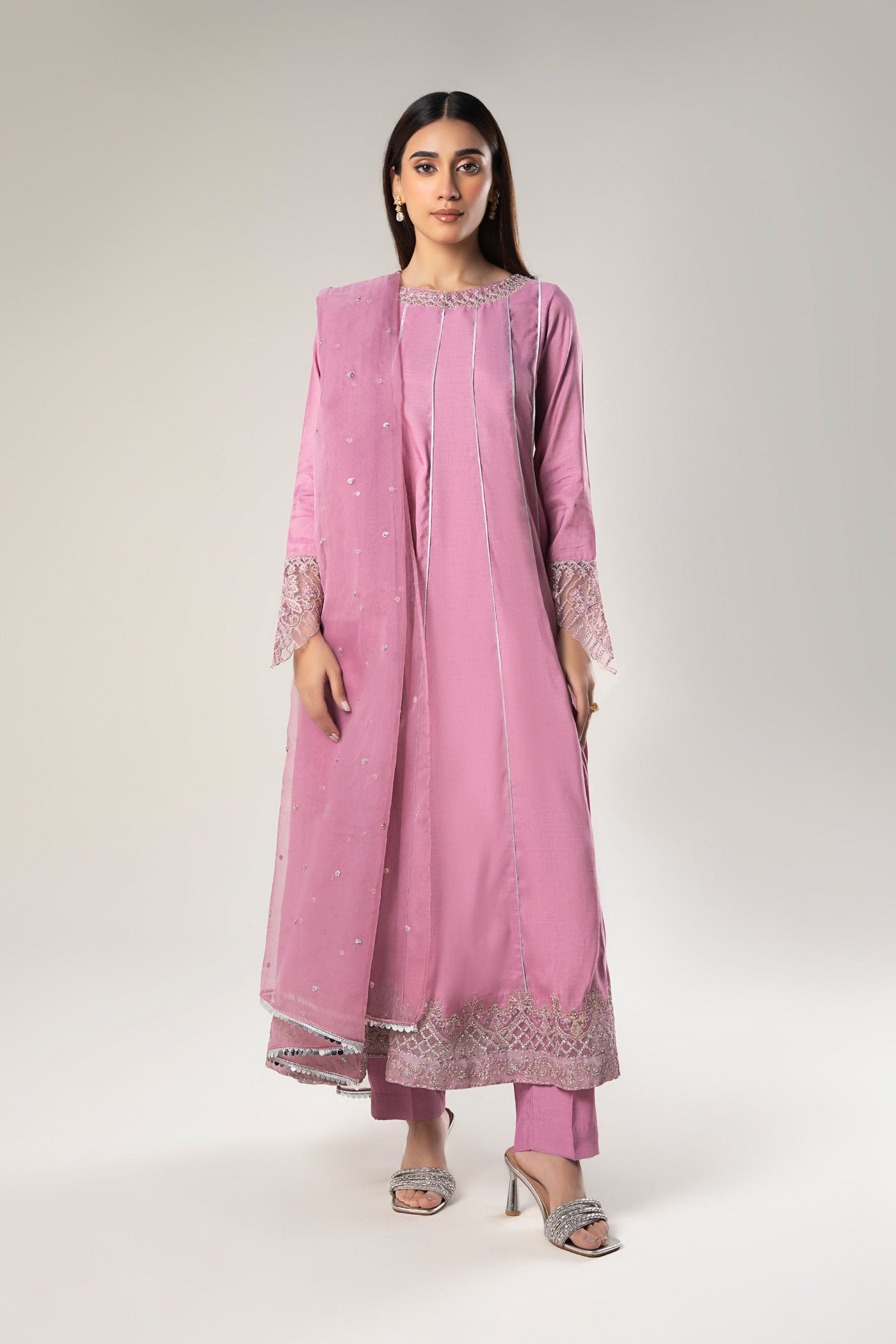 2 Pc Embroidered Raw Silk Suit