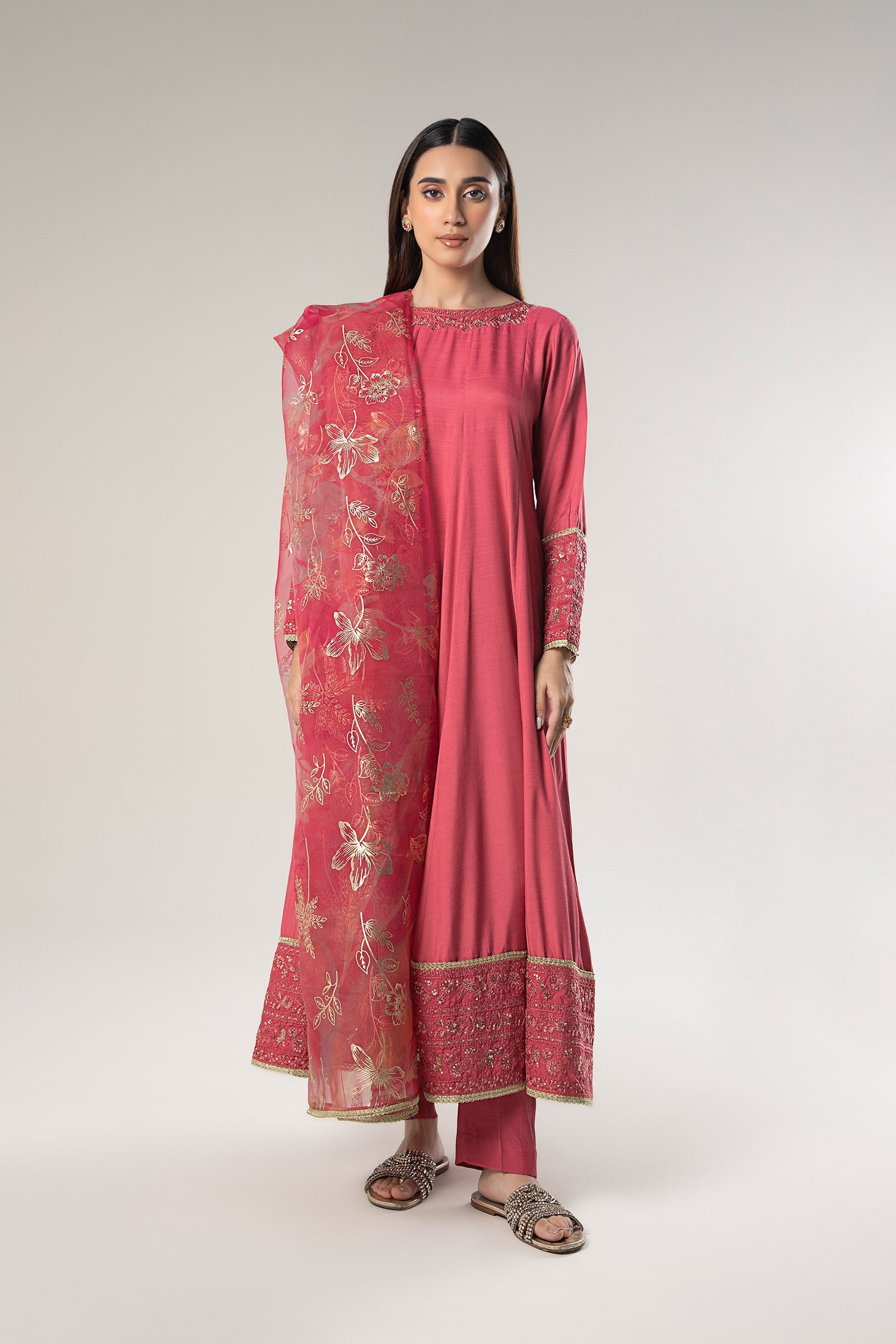 2 Pc Embroidered Raw Silk Suit