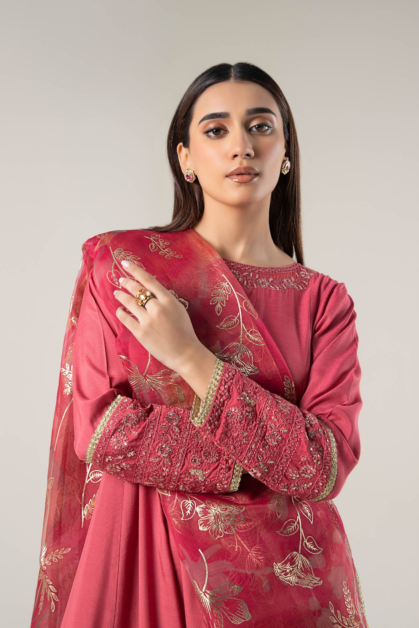 2 Pc Embroidered Raw Silk Suit