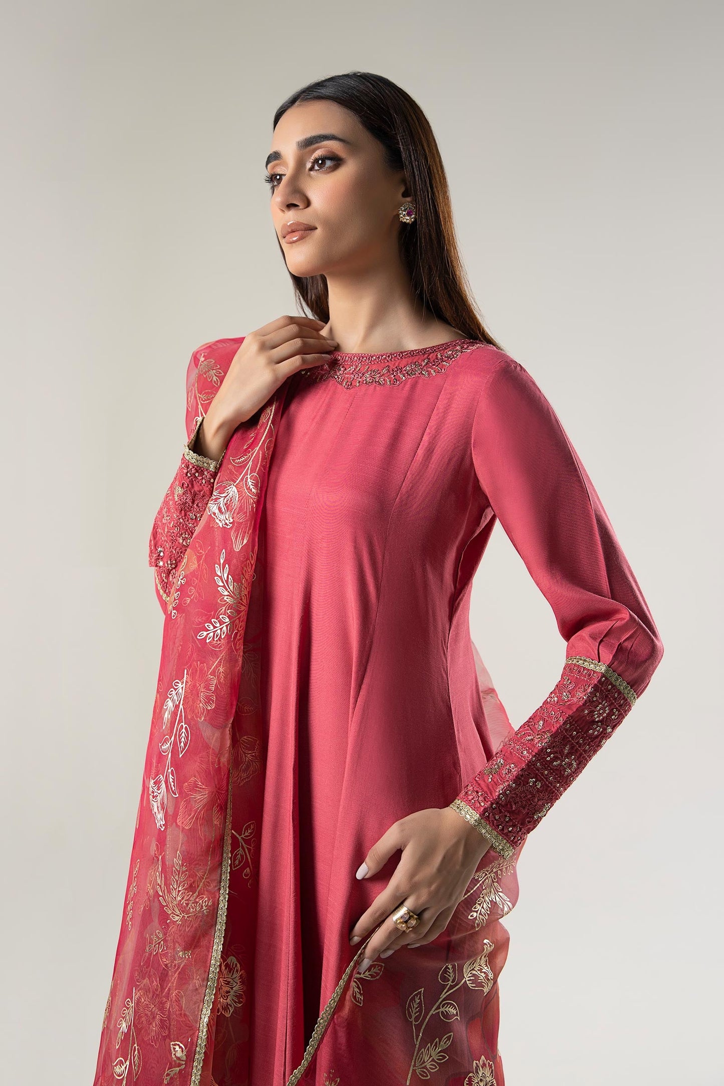 2 Pc Embroidered Raw Silk Suit