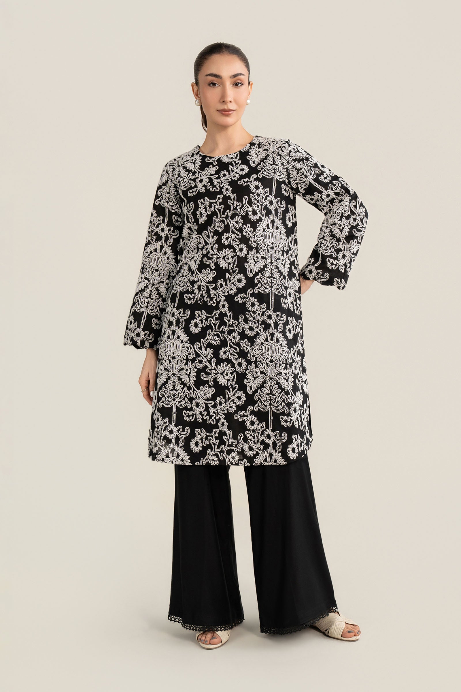 Embroidered Crosshatch Lawn Shirt