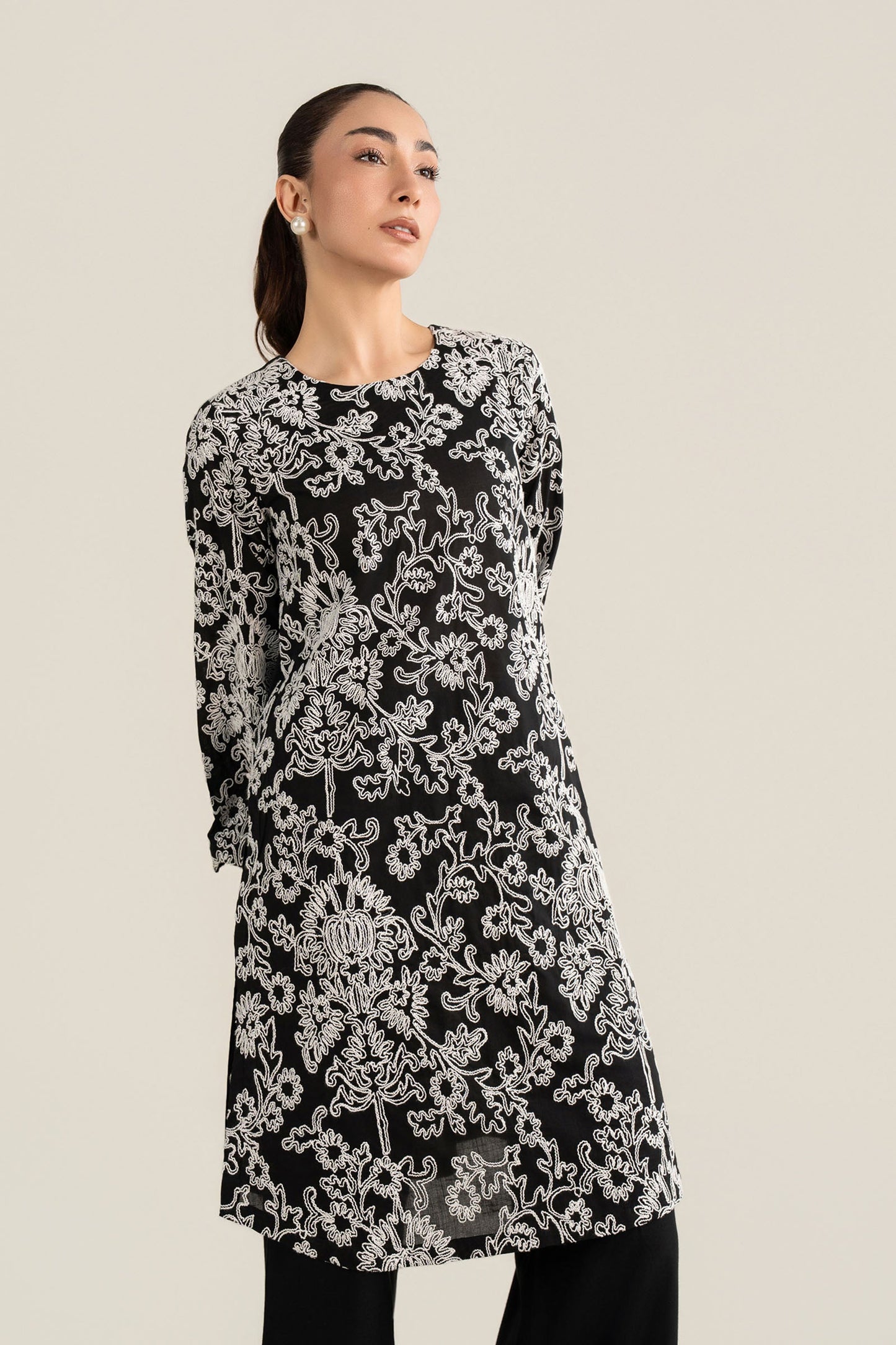 Embroidered Crosshatch Lawn Shirt