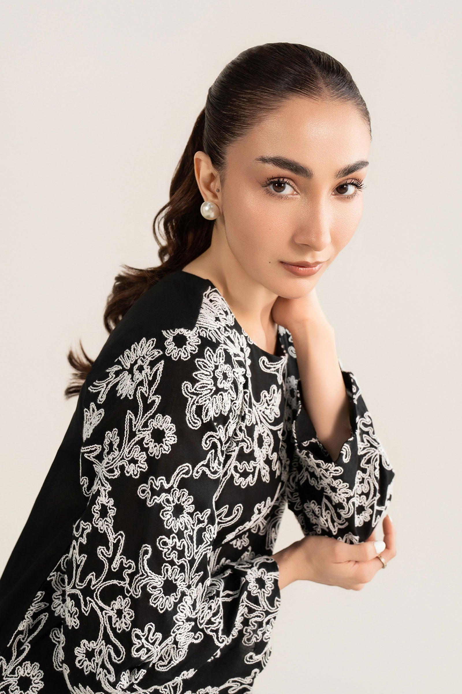 Embroidered Crosshatch Lawn Shirt