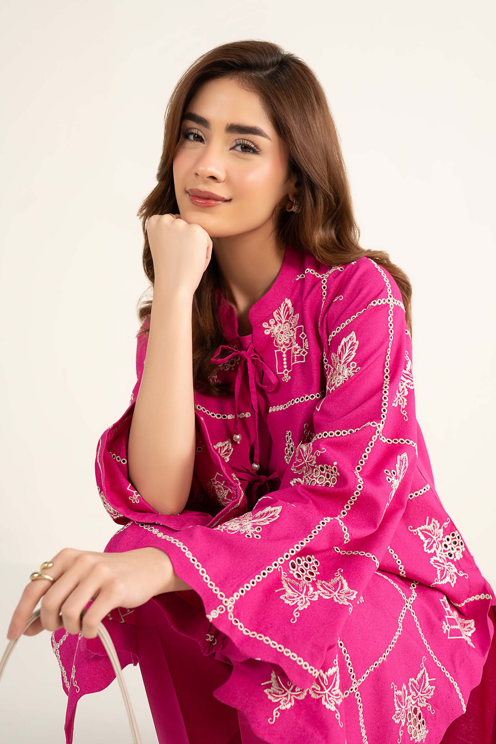 3 Pc Embroidered Karandi Suit