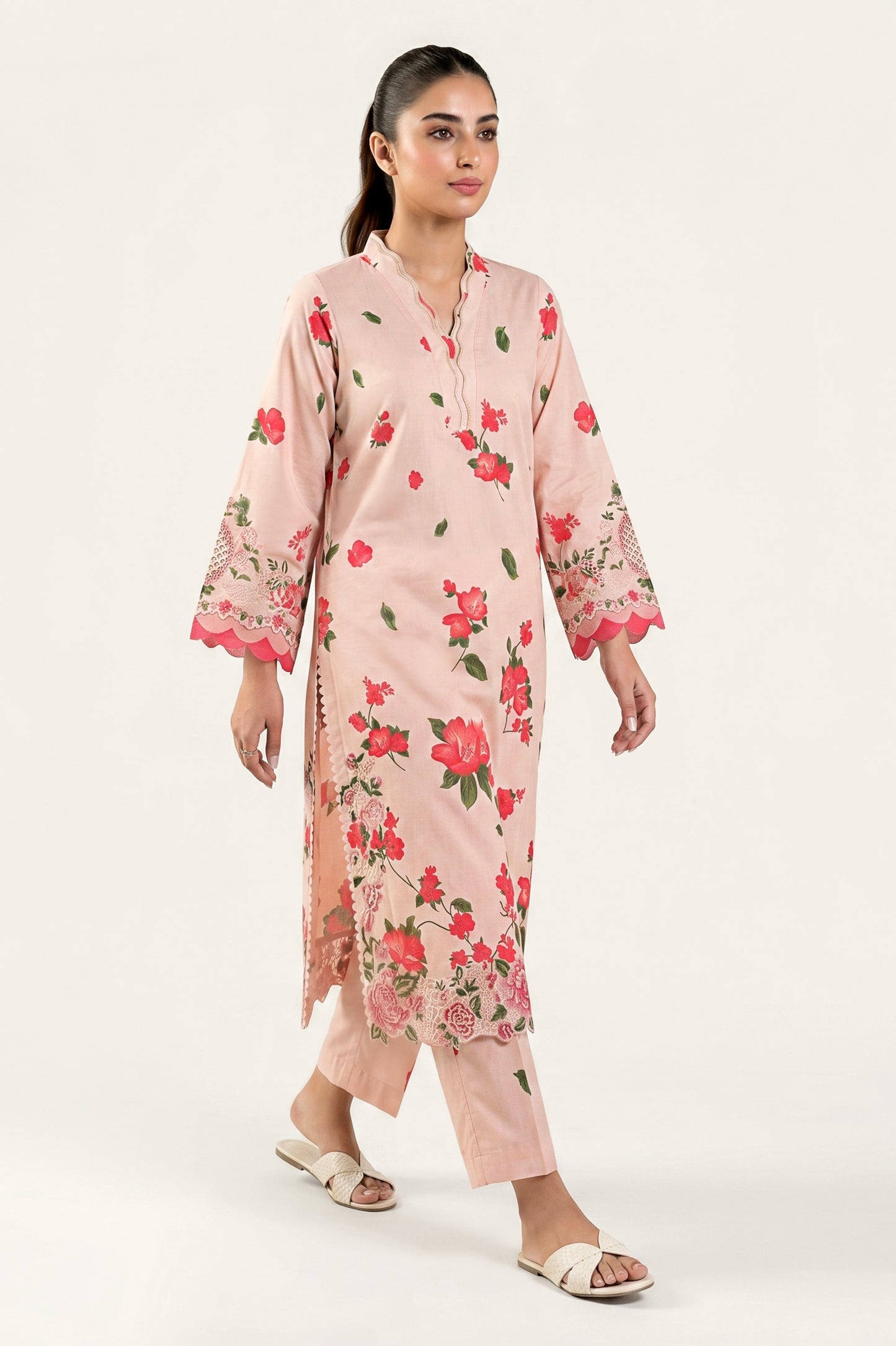 2 Pc Embroidered Cambric Suit