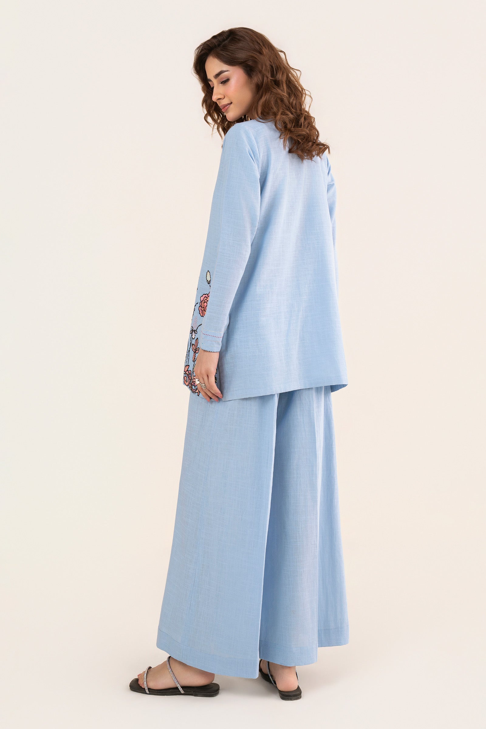 2 Pc Embroidered Crosshatch Linen Suit
