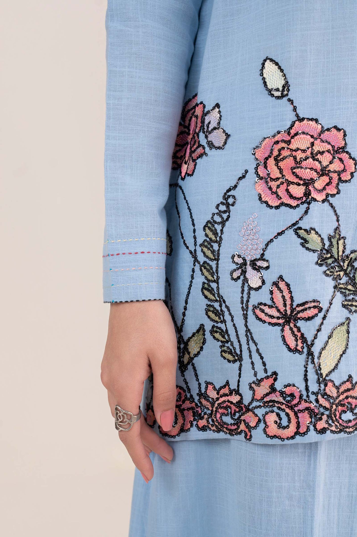 2 Pc Embroidered Crosshatch Linen Suit