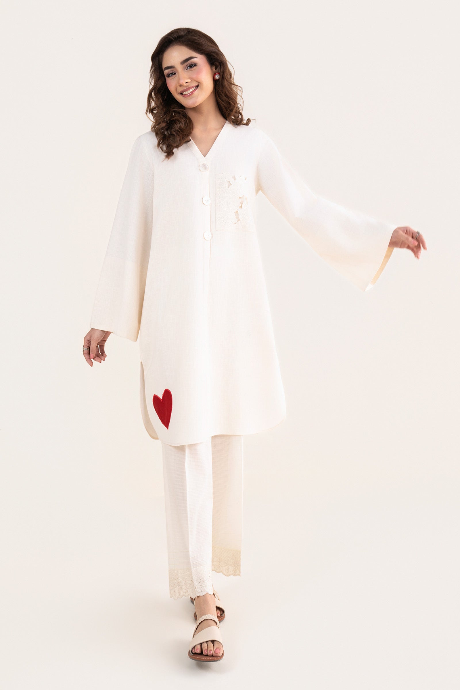 2 Pc Embroidered Crosshatch Linen Suit