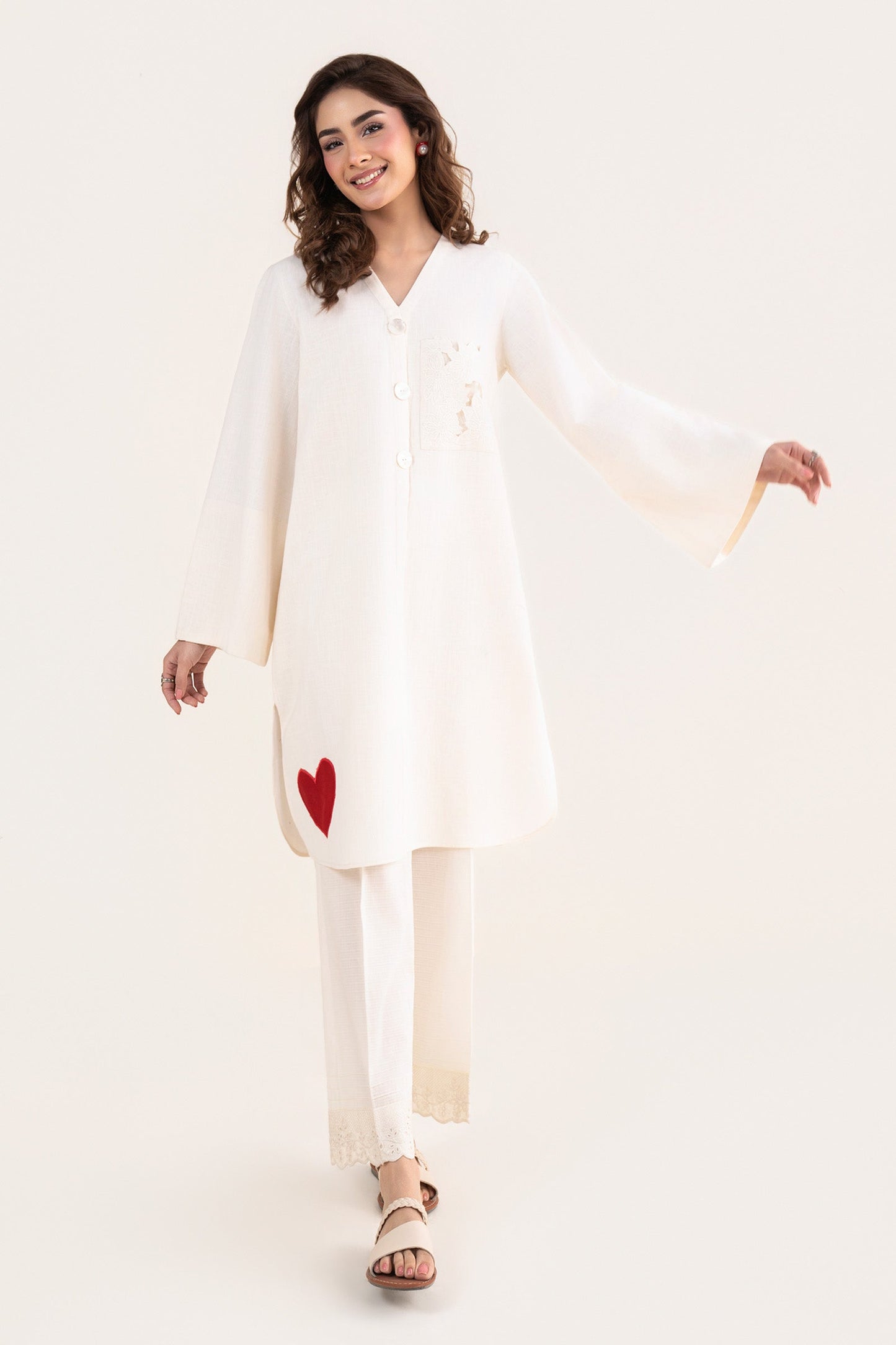 2 Pc Embroidered Crosshatch Linen Suit