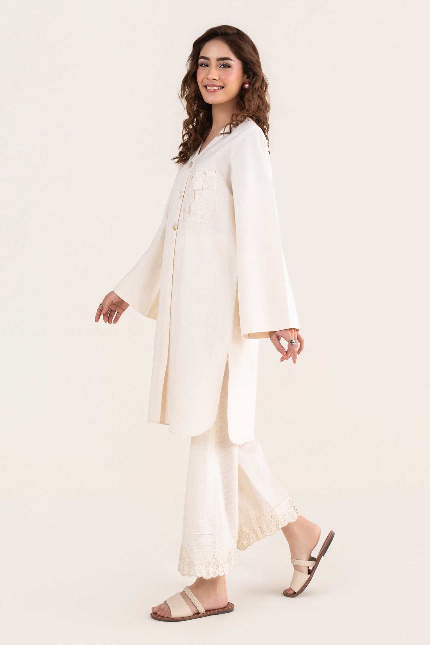 2 Pc Embroidered Crosshatch Linen Suit