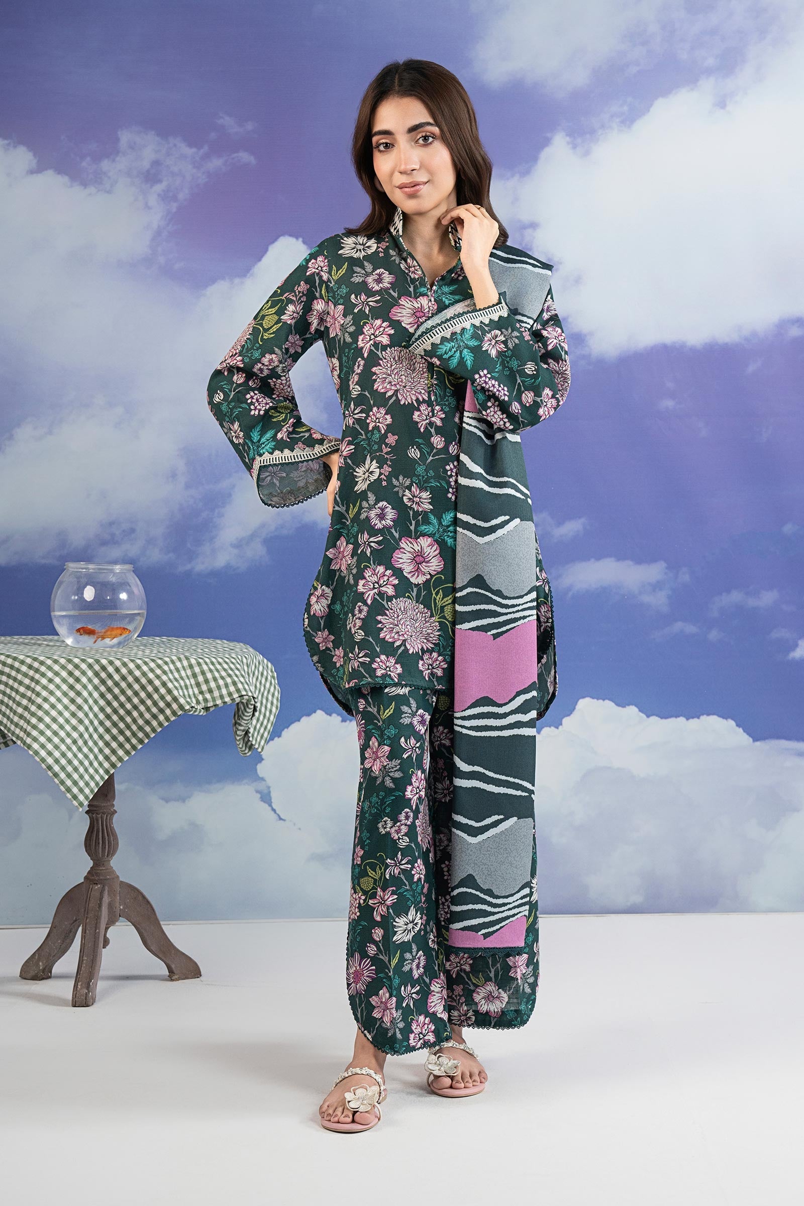 3 Pc Embroidered Khaddar Suit