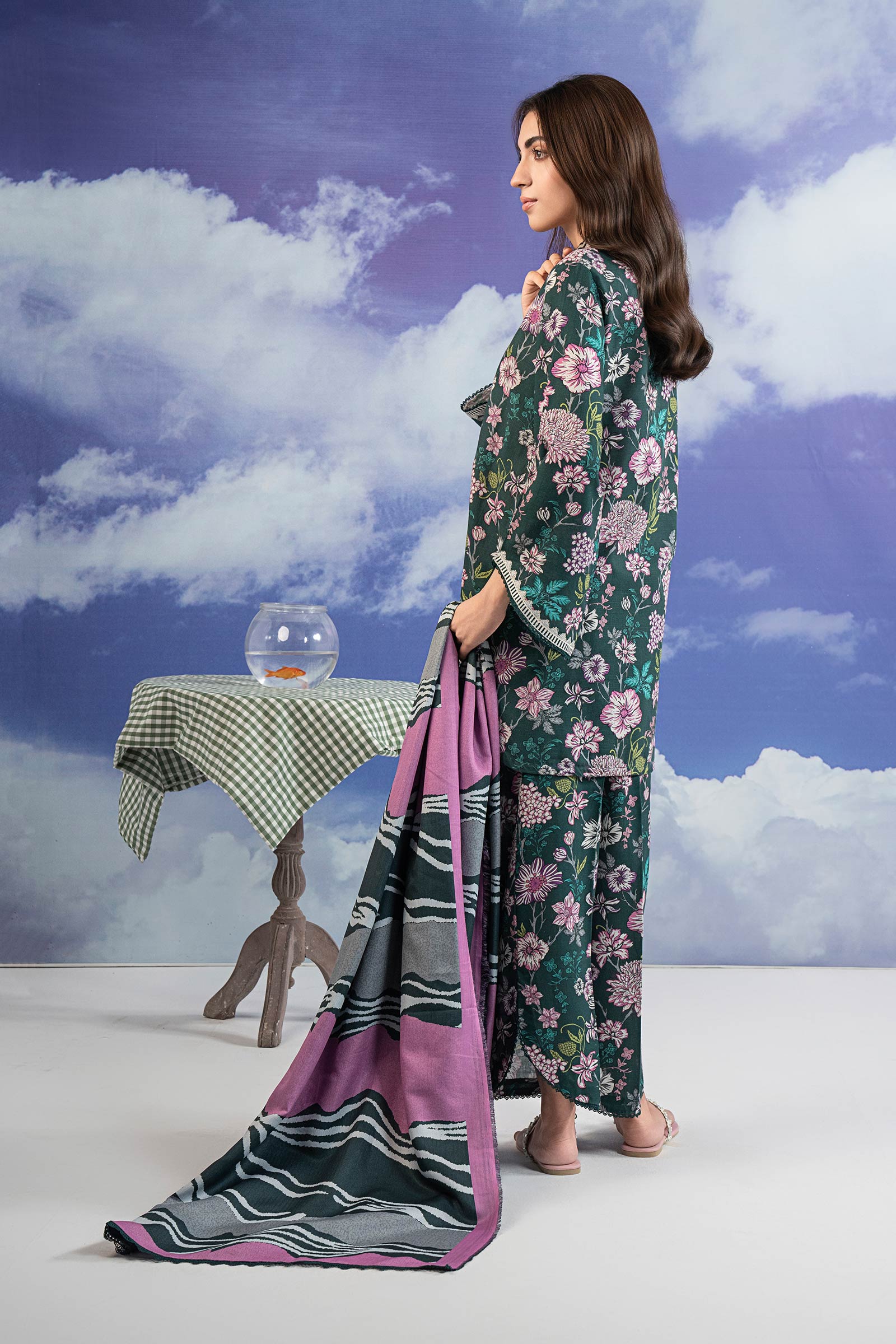 3 Pc Embroidered Khaddar Suit