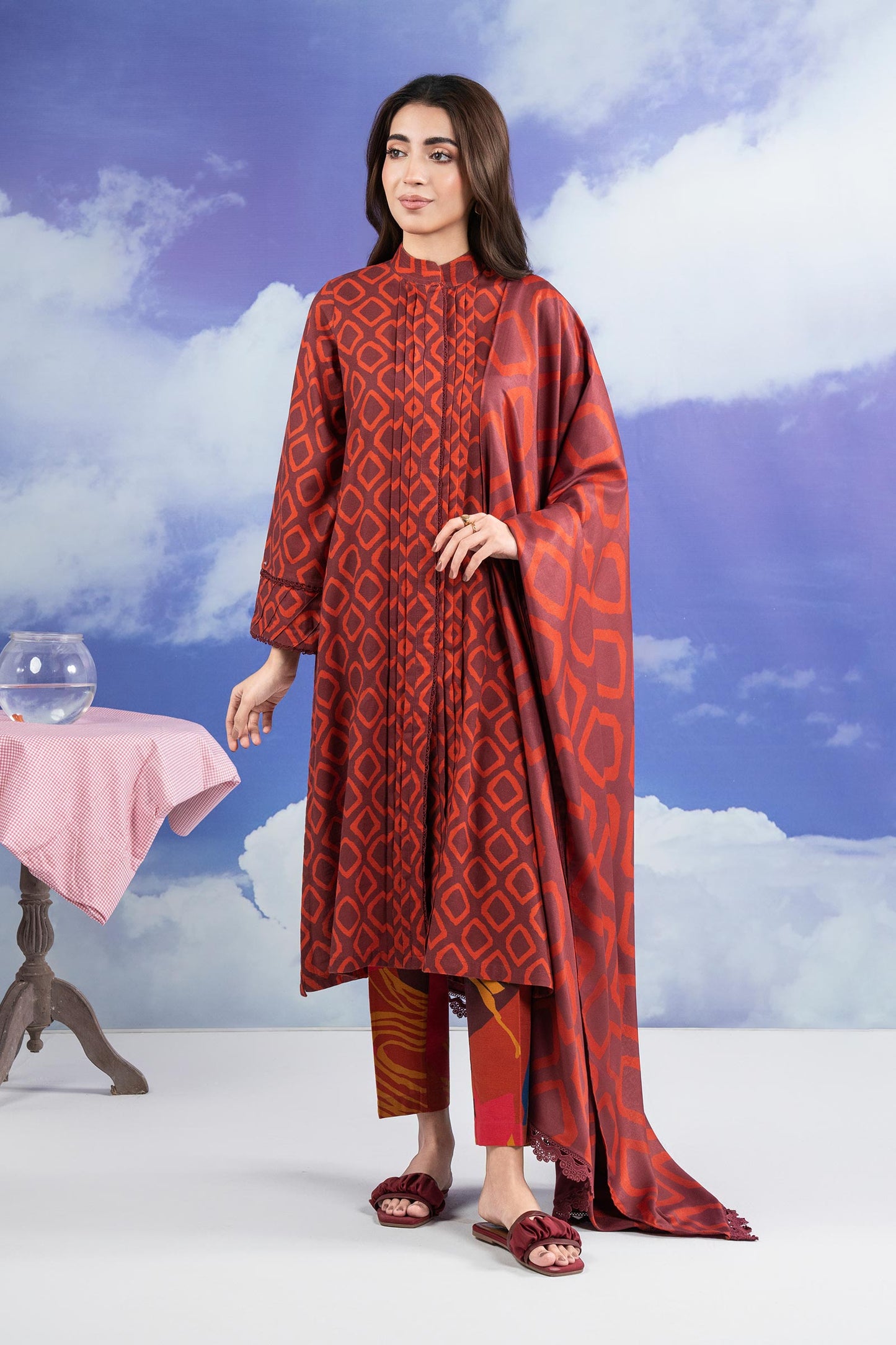 3 Pc Printed Khaddar Suit