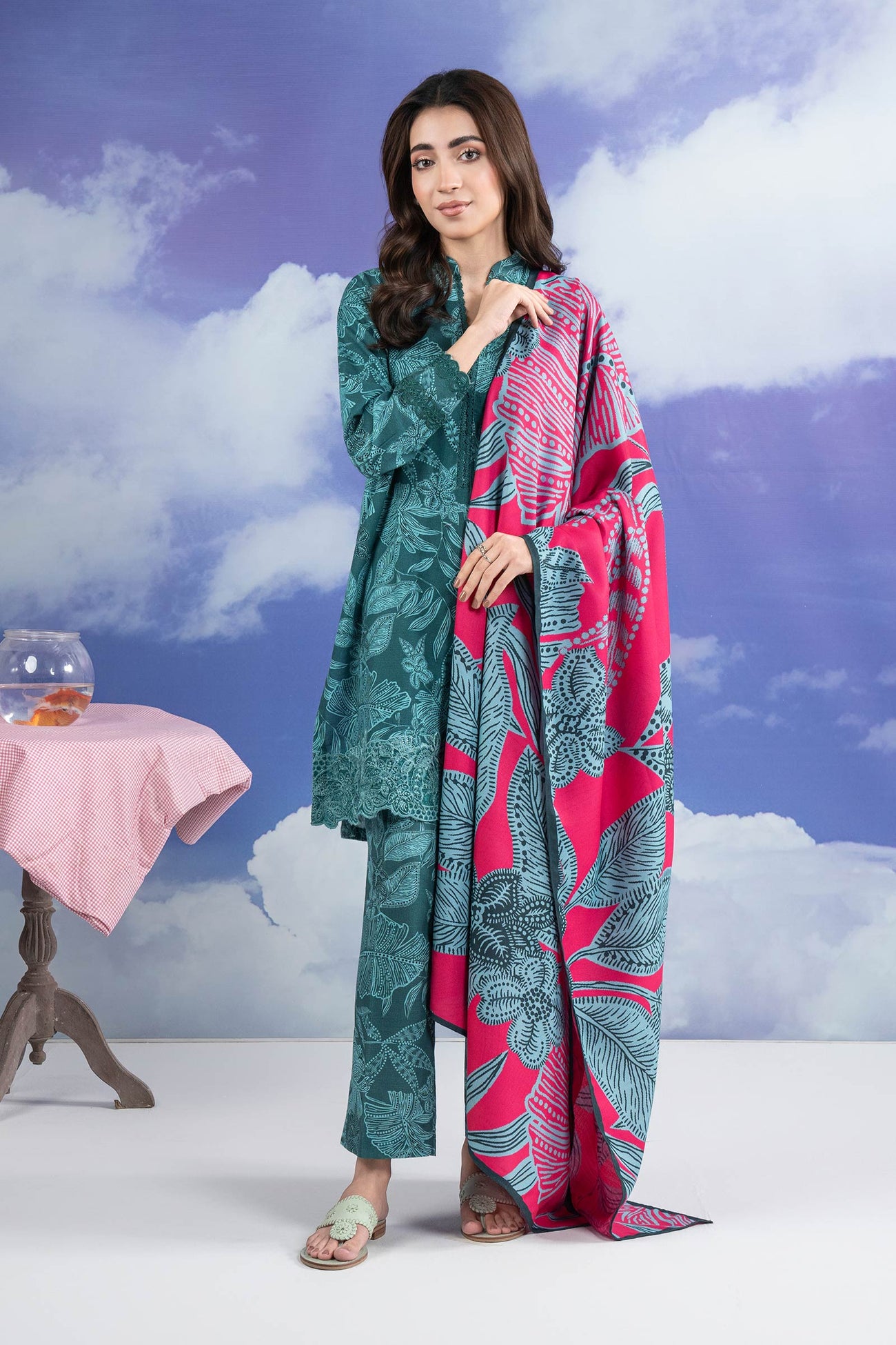 3 Pc Embroidered Khaddar Suit