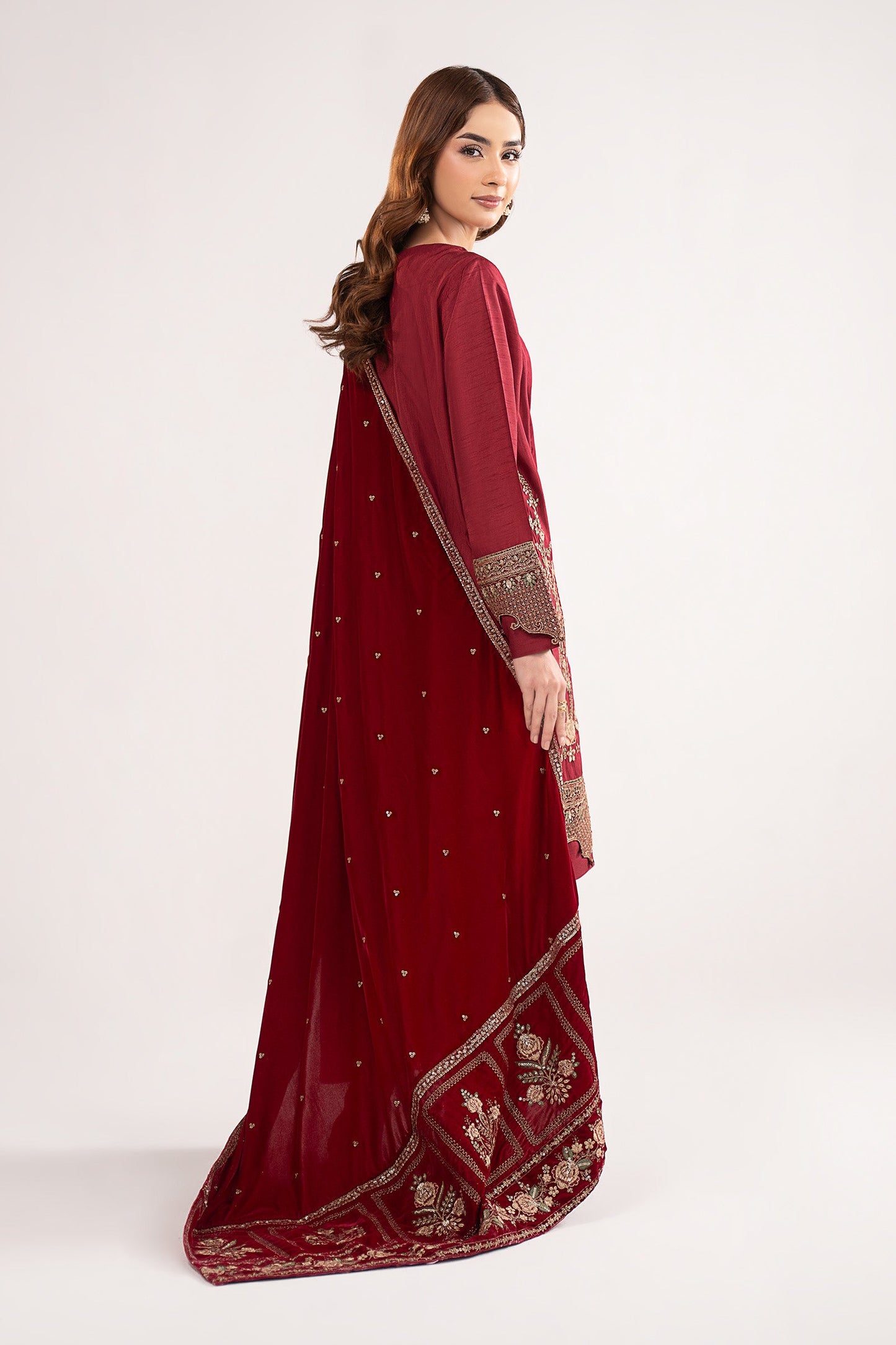 3 Pc Embroidered Raw Silk Suit