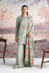3 Pc Embroidered Raw Silk Suit