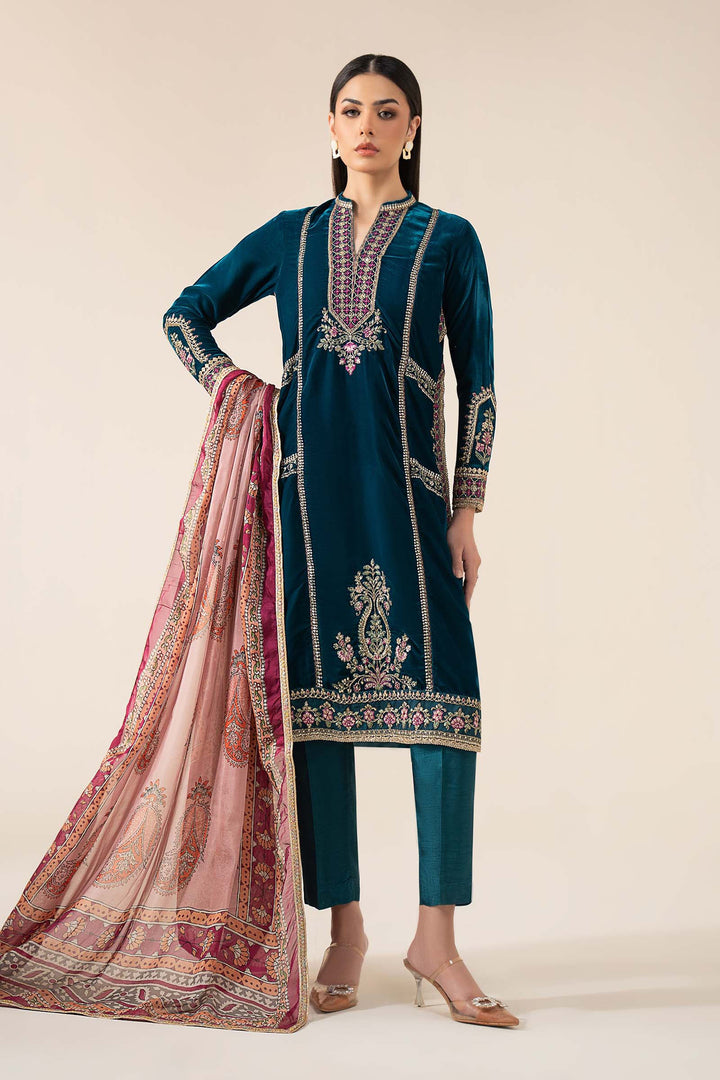 3 Pc Embroidered Velvet Suit All Products MBPW604-ESM-ZNC
