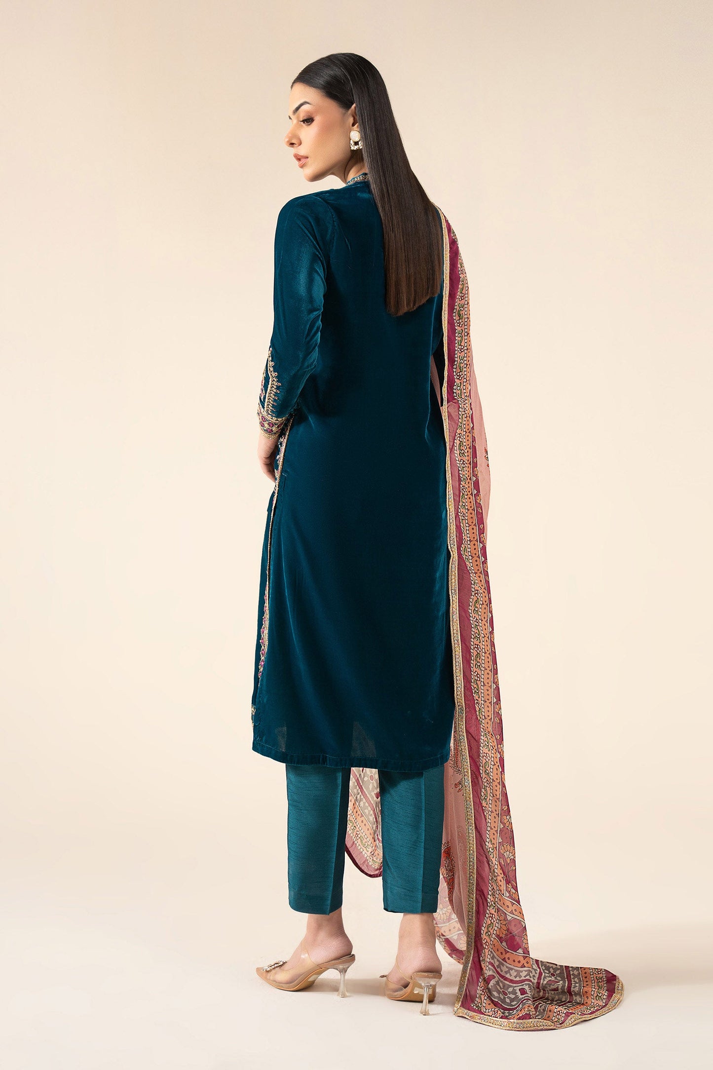 3 Pc Embroidered Velvet Suit