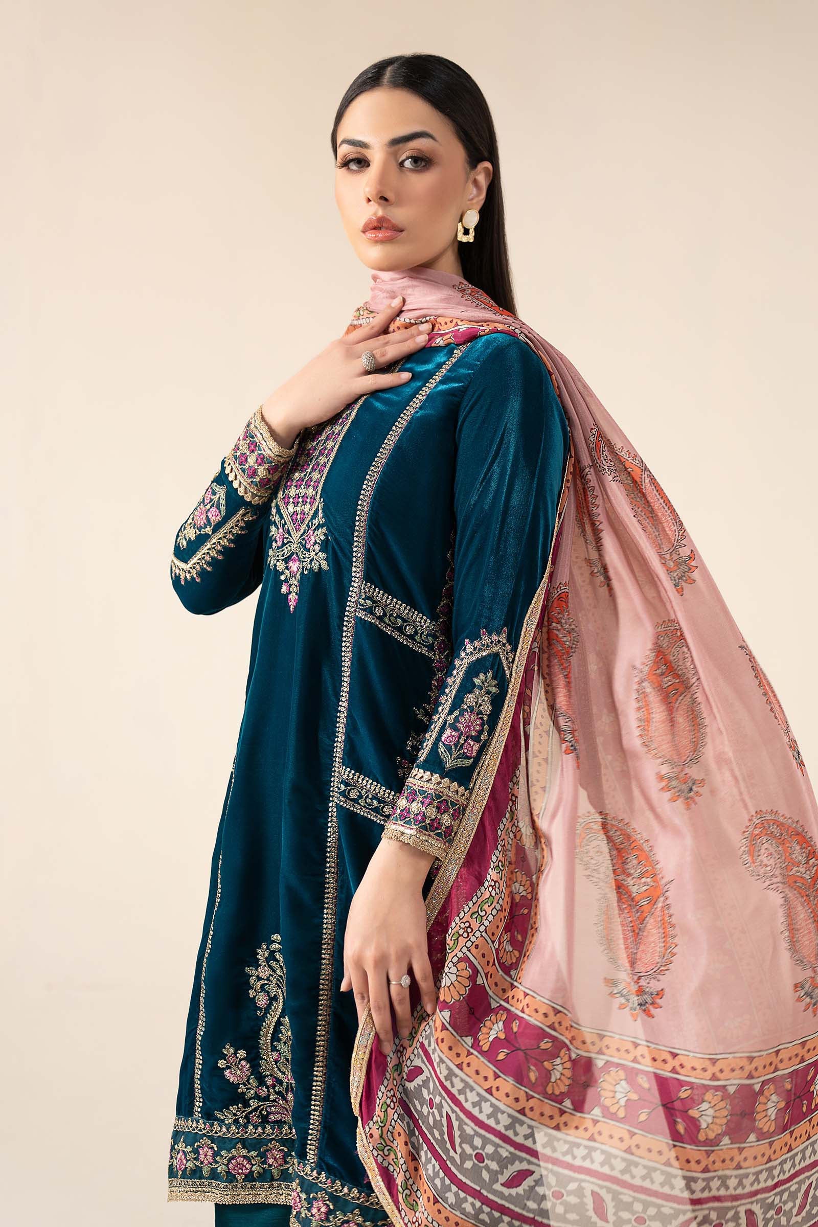 3 Pc Embroidered Velvet Suit
