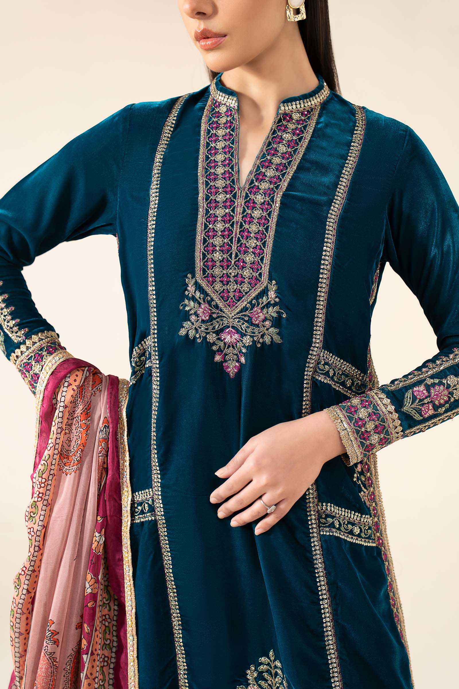 3 Pc Embroidered Velvet Suit