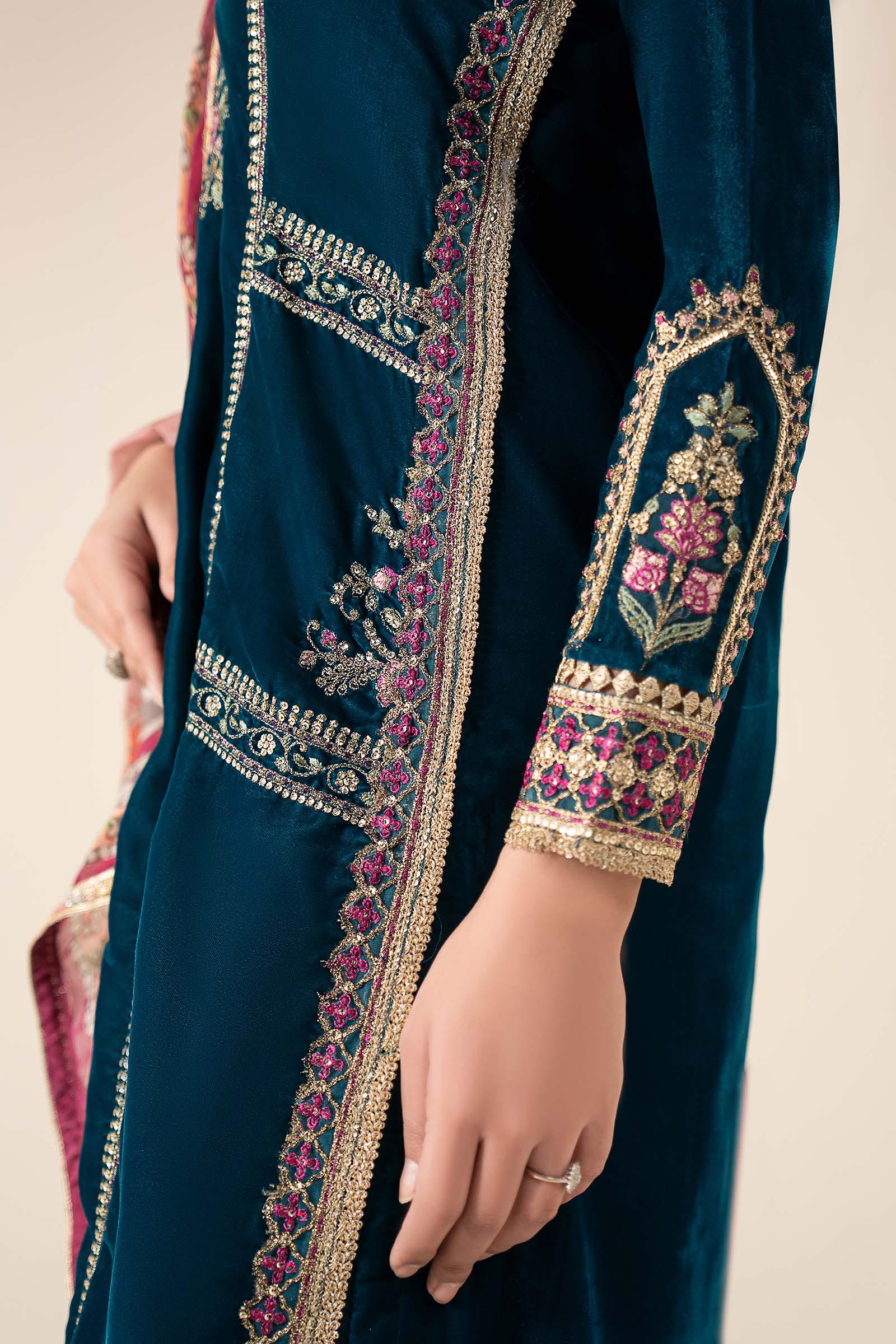 3 Pc Embroidered Velvet Suit
