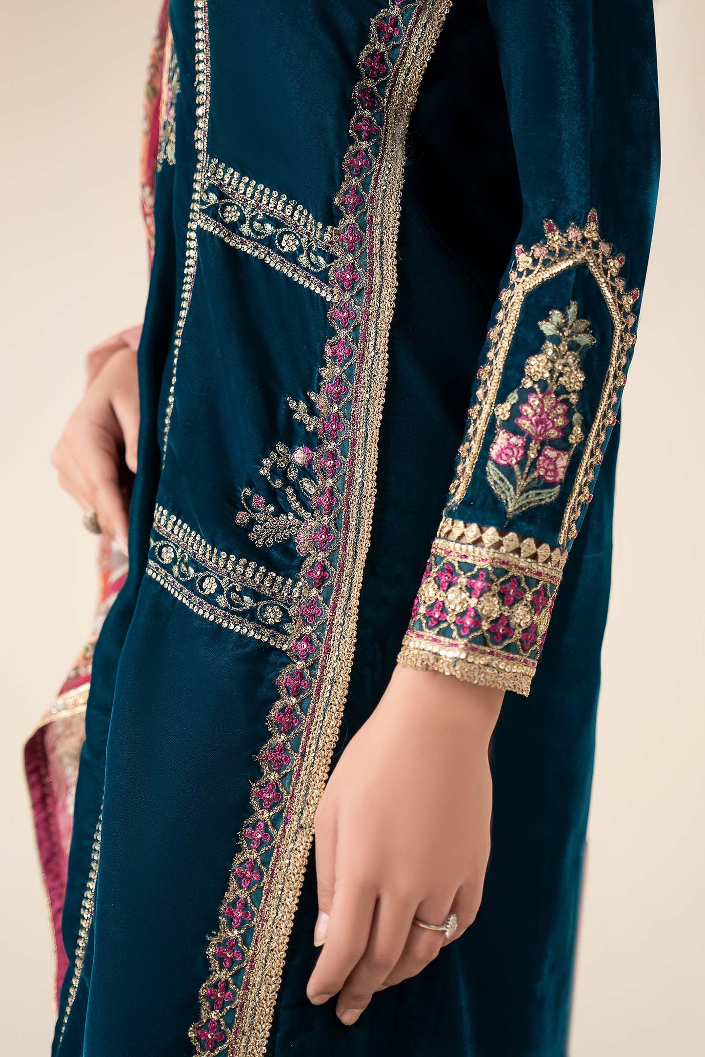 3 Pc Embroidered Velvet Suit