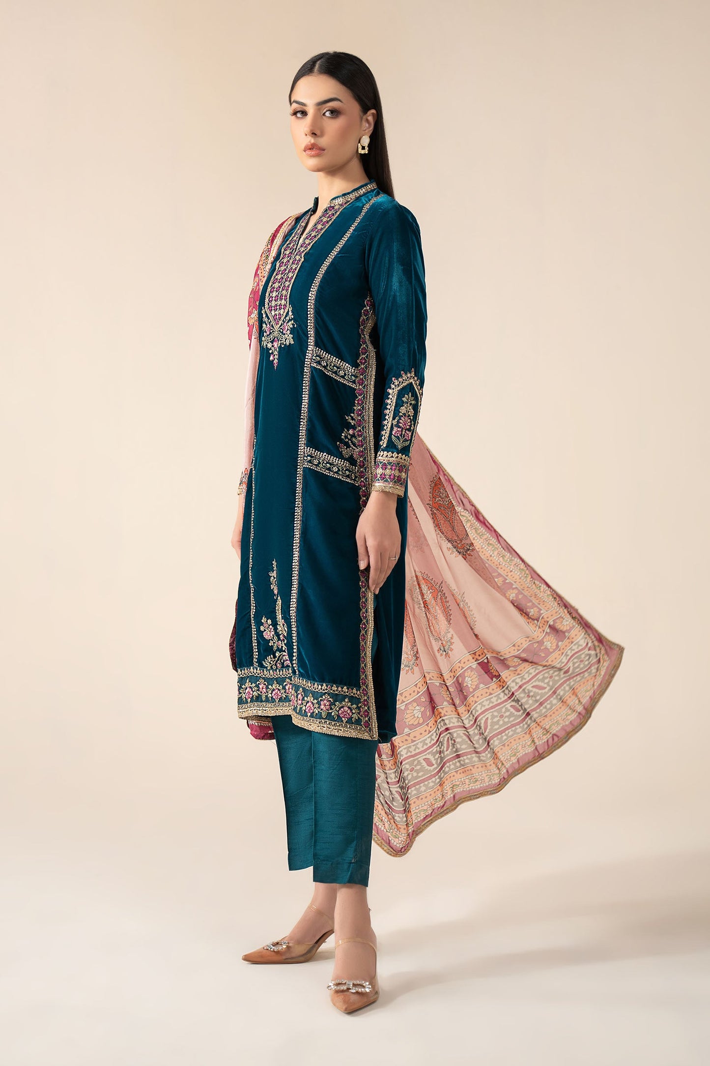3 Pc Embroidered Velvet Suit