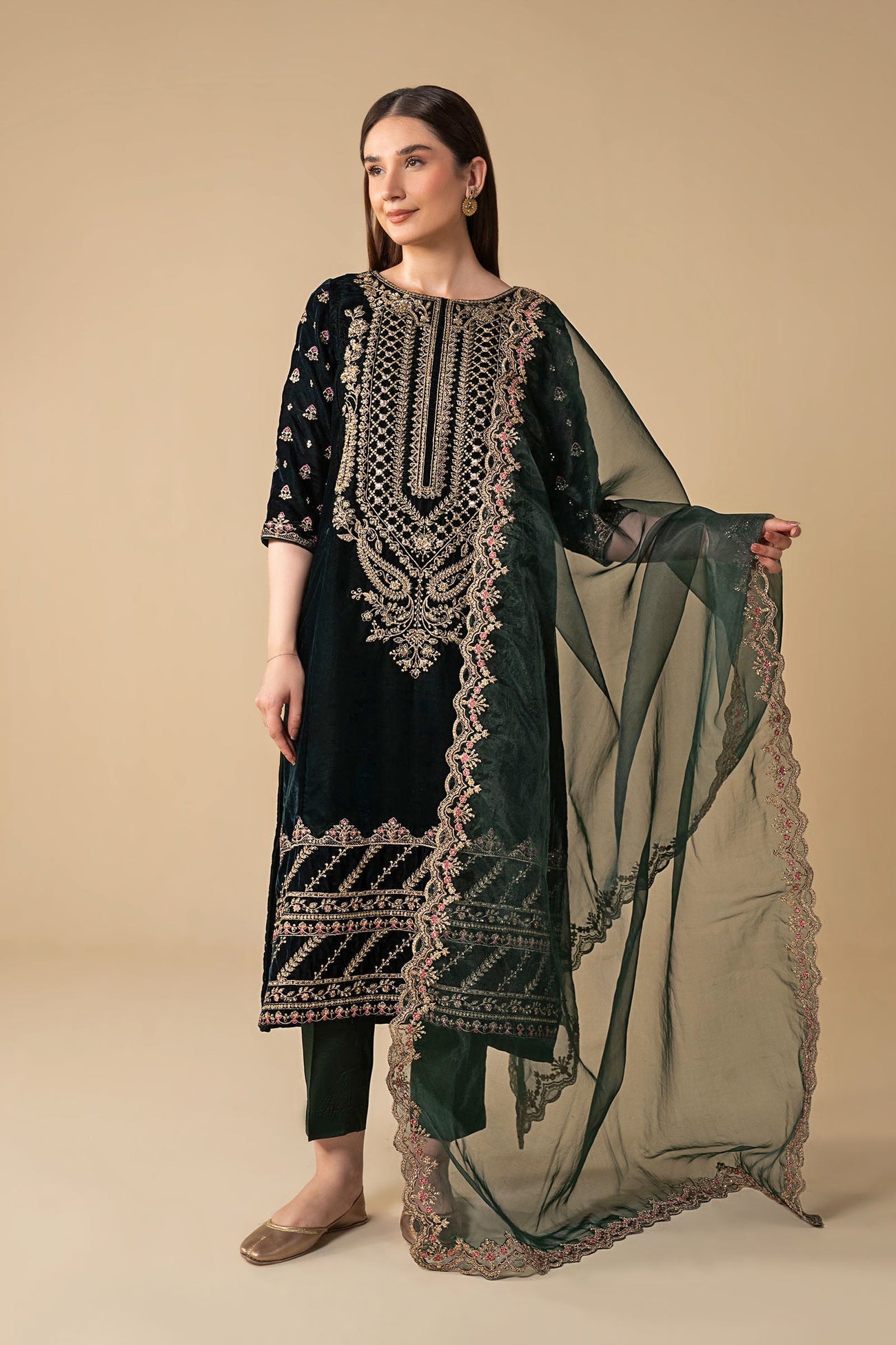 3 Pc Embroidered Velvet Suit