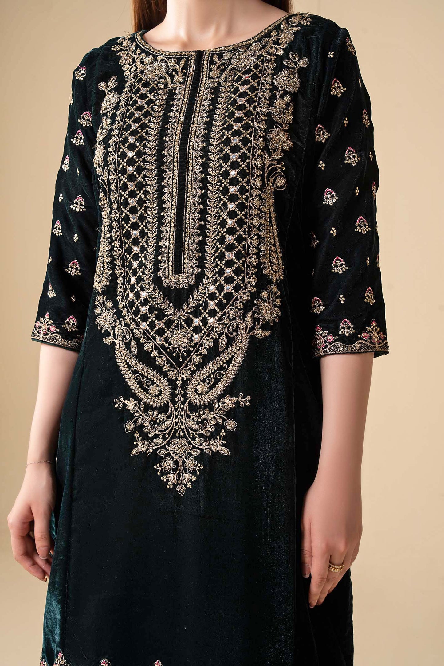 3 Pc Embroidered Velvet Suit