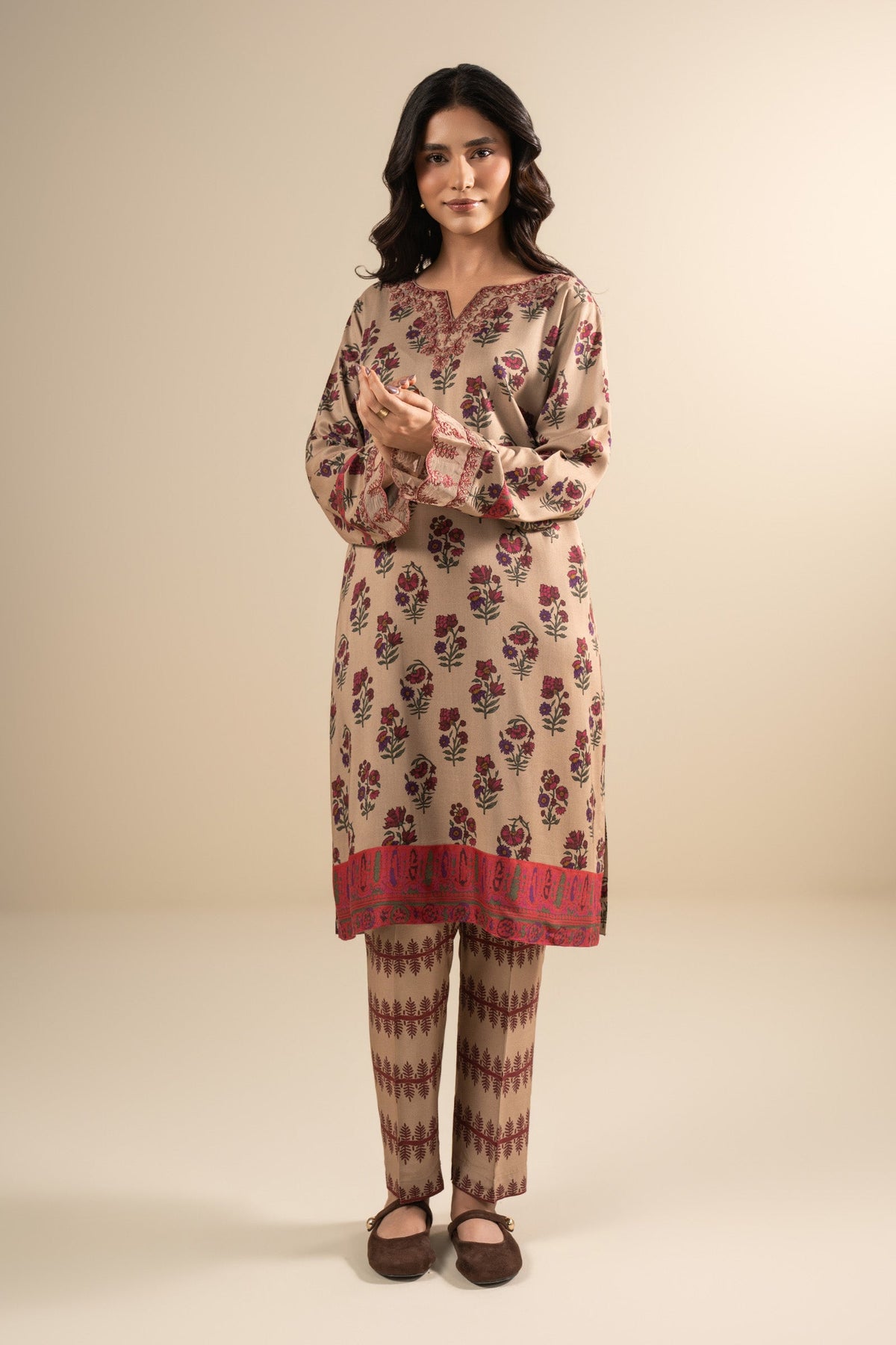 2 Pc Embroidered Linen Suit