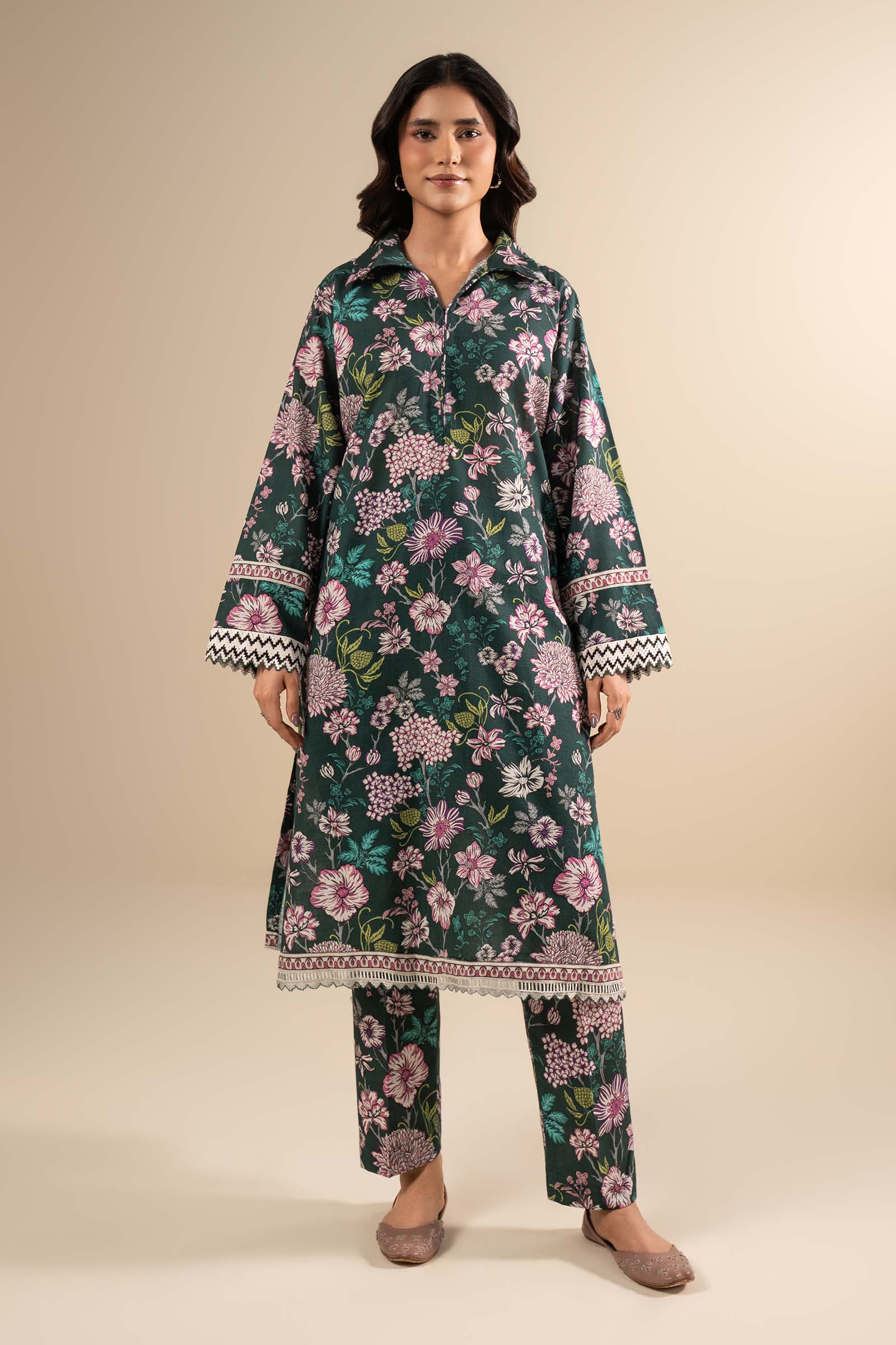 2 Pc Embroidered Slub Khaddar Suit