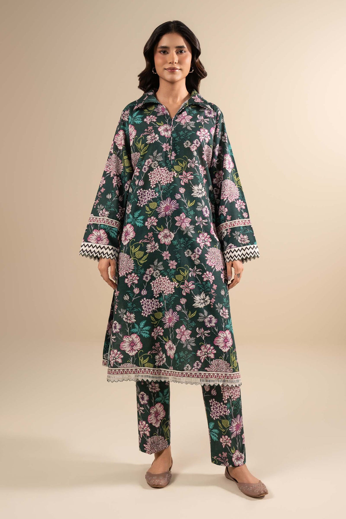 2 Pc Embroidered Slub Khaddar Suit