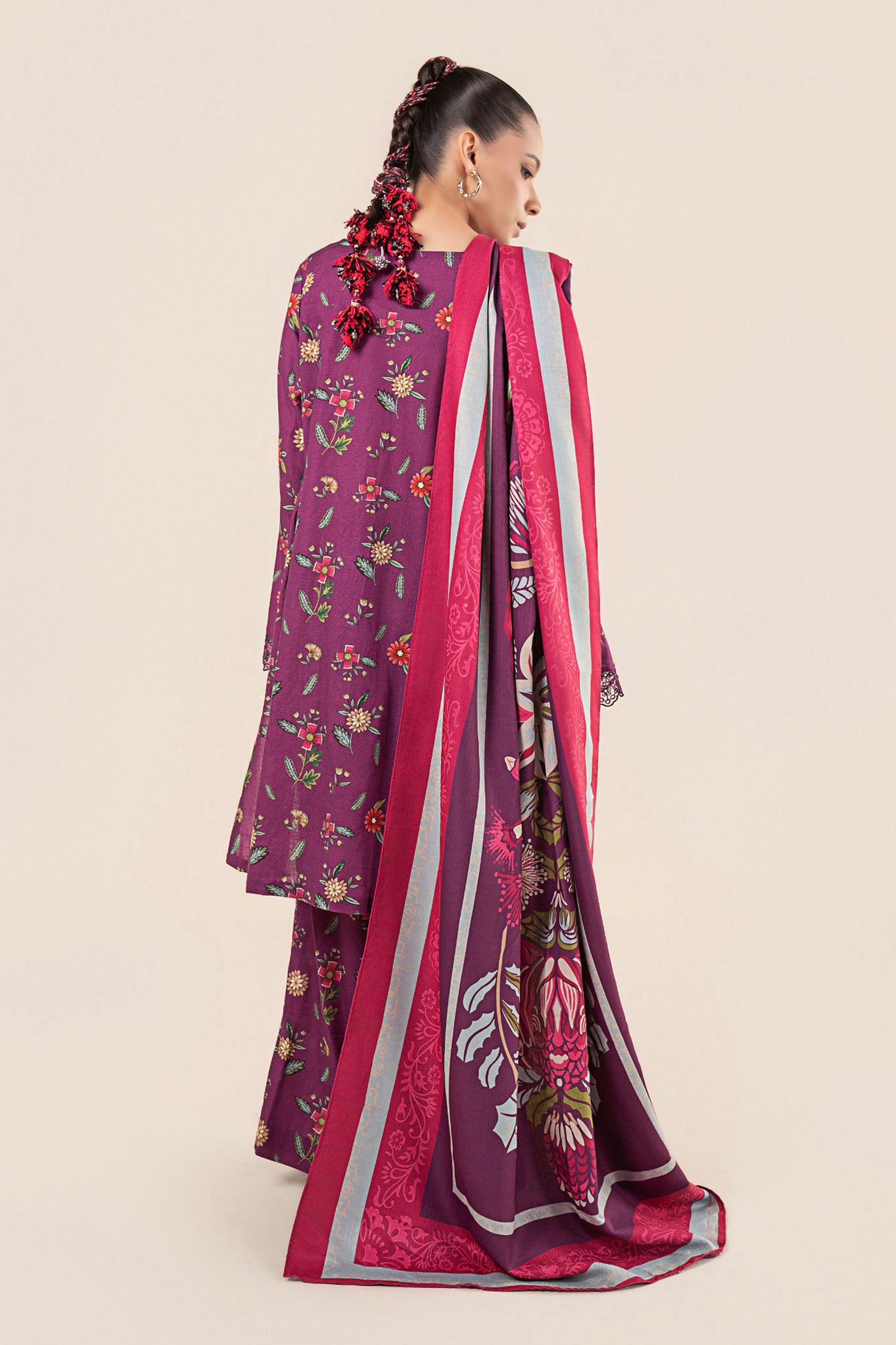 3 Pc Embroidered Slub Khaddar Suit