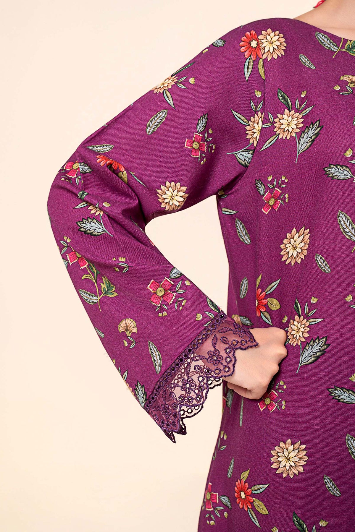 3 Pc Embroidered Slub Khaddar Suit