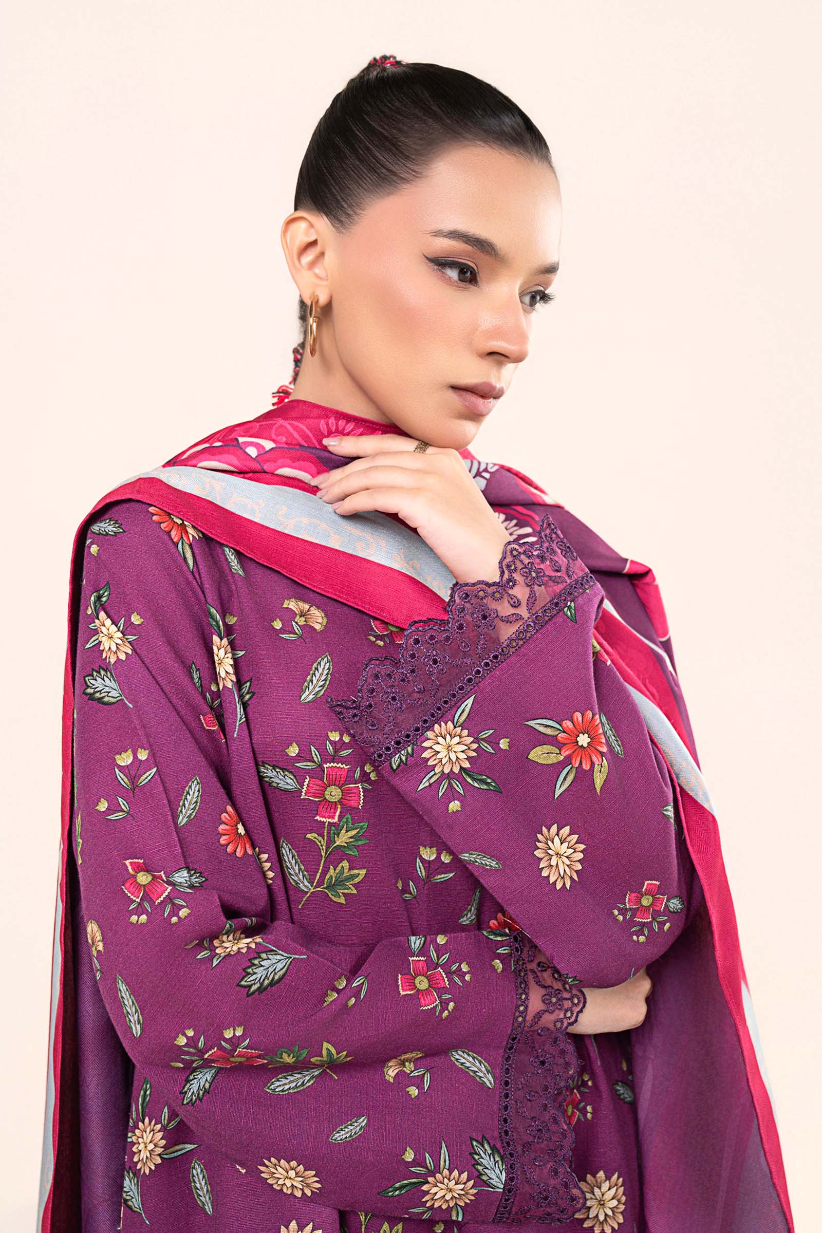 3 Pc Embroidered Slub Khaddar Suit