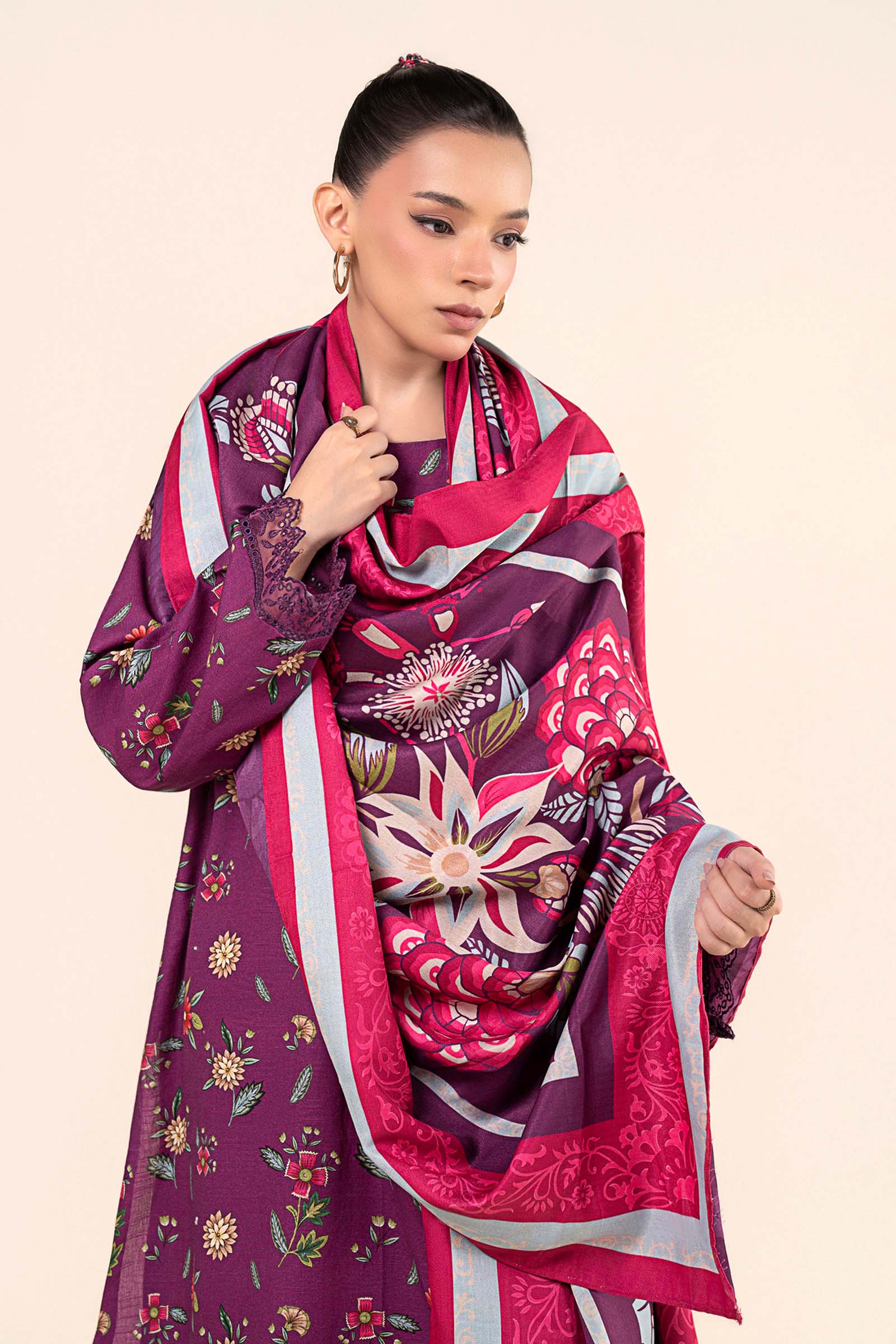 3 Pc Embroidered Slub Khaddar Suit