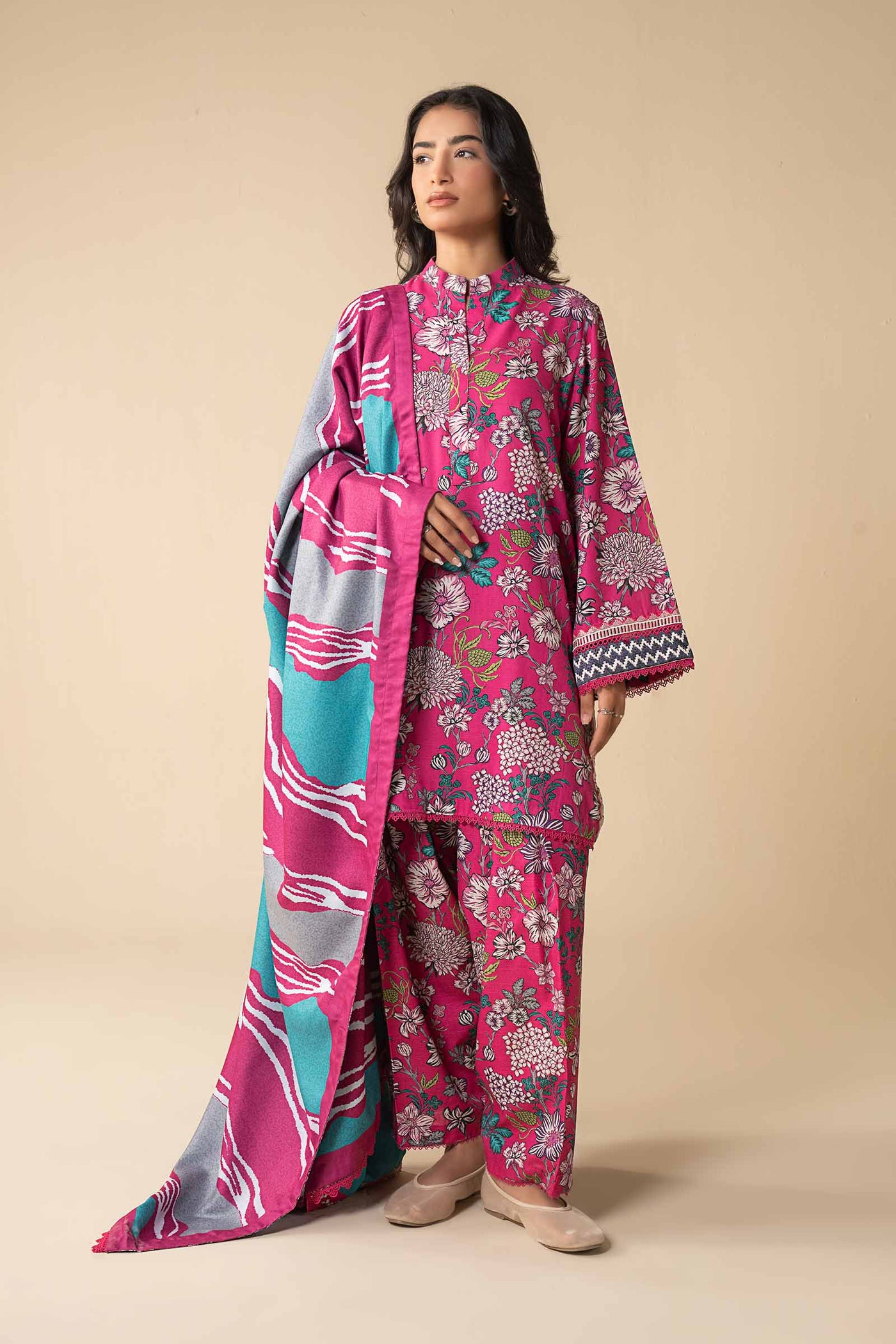 3 Pc Embroidered Khaddar Suit