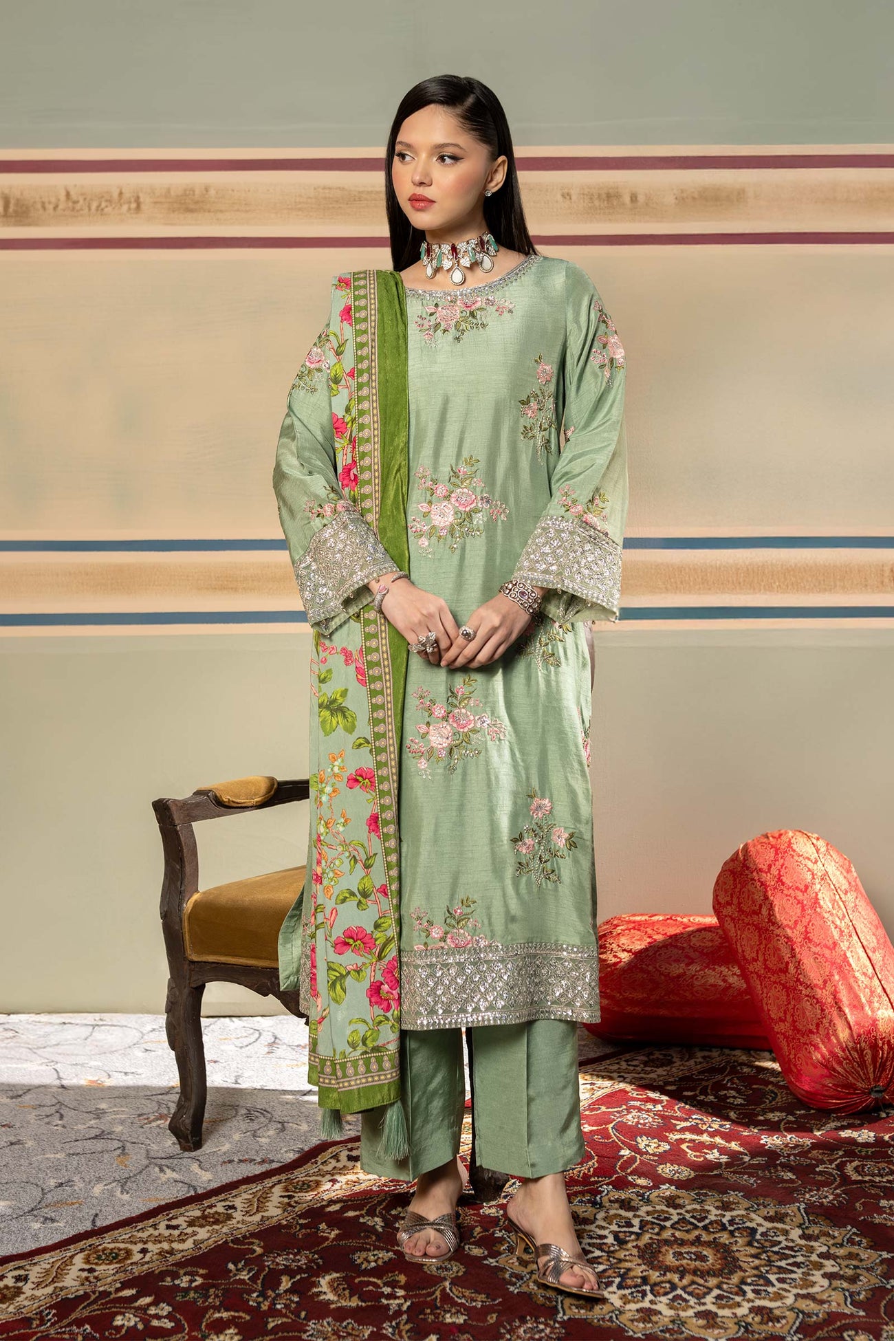 3 Pc Unstitched Dyed  Raw Silk Suit | MB-USW24-603