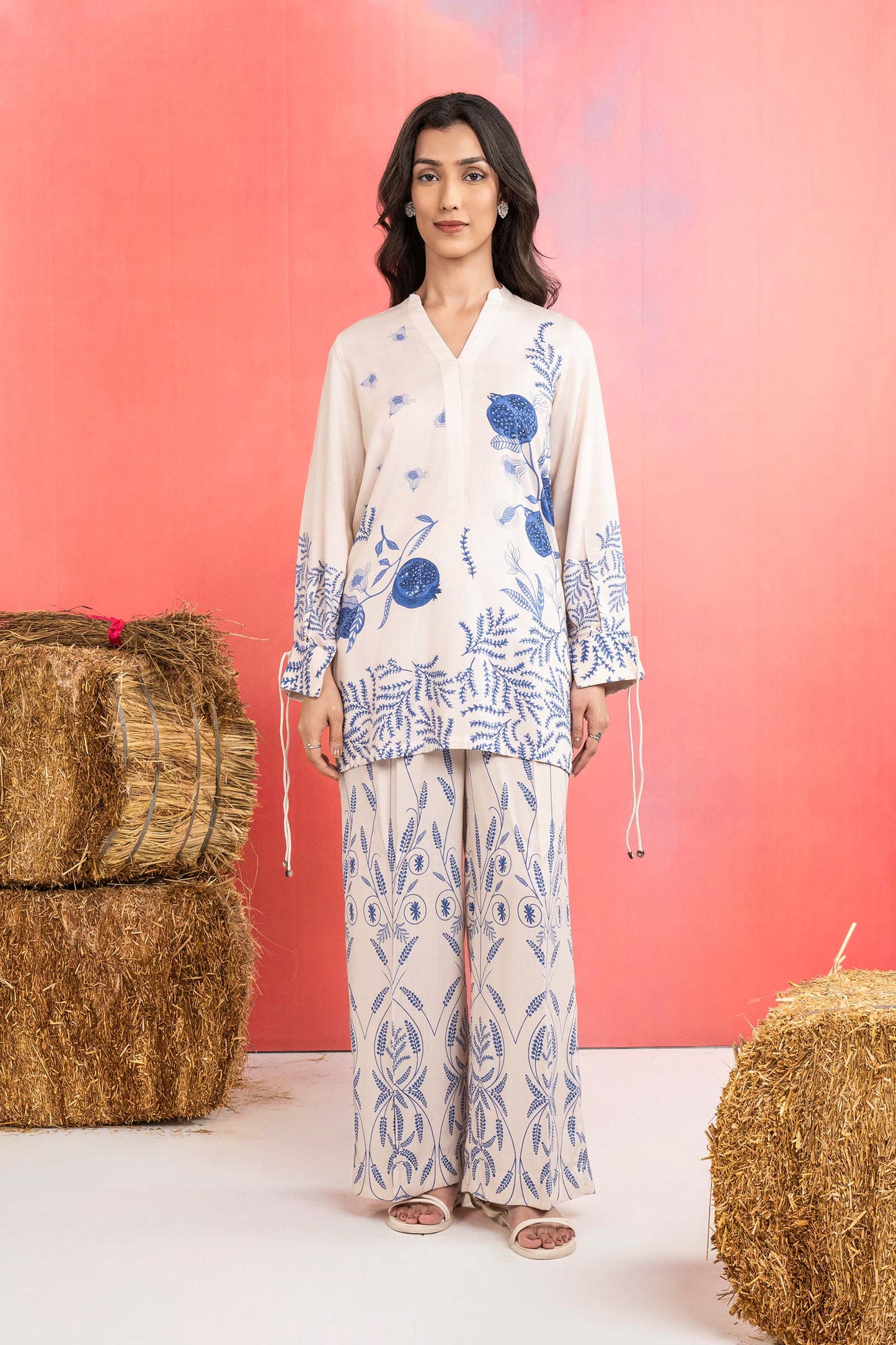 2 Pc Printed Silk Slub Suit