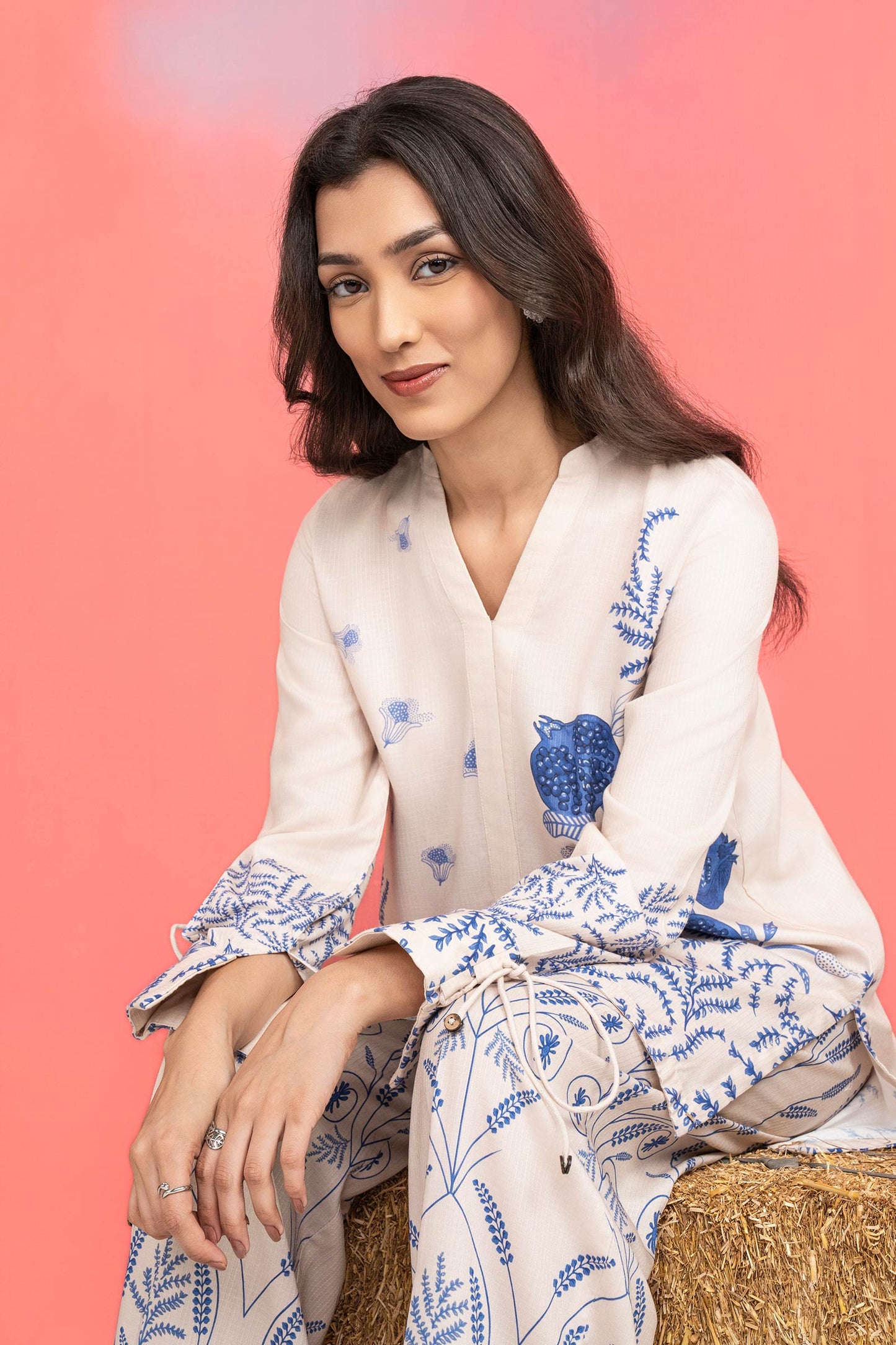 2 Pc Printed Silk Slub Suit